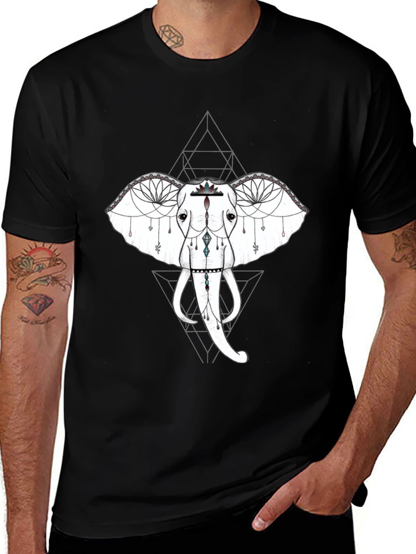 Geometric Elephant Graphic Tee - Black