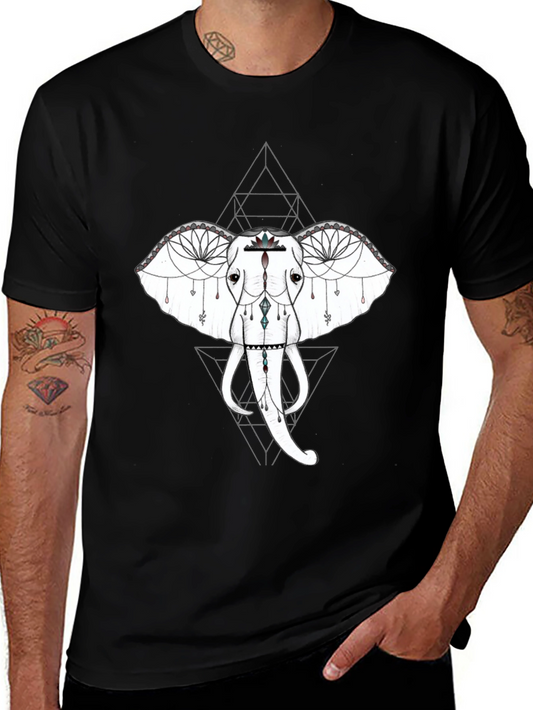 Geometric Elephant Graphic Tee - Black