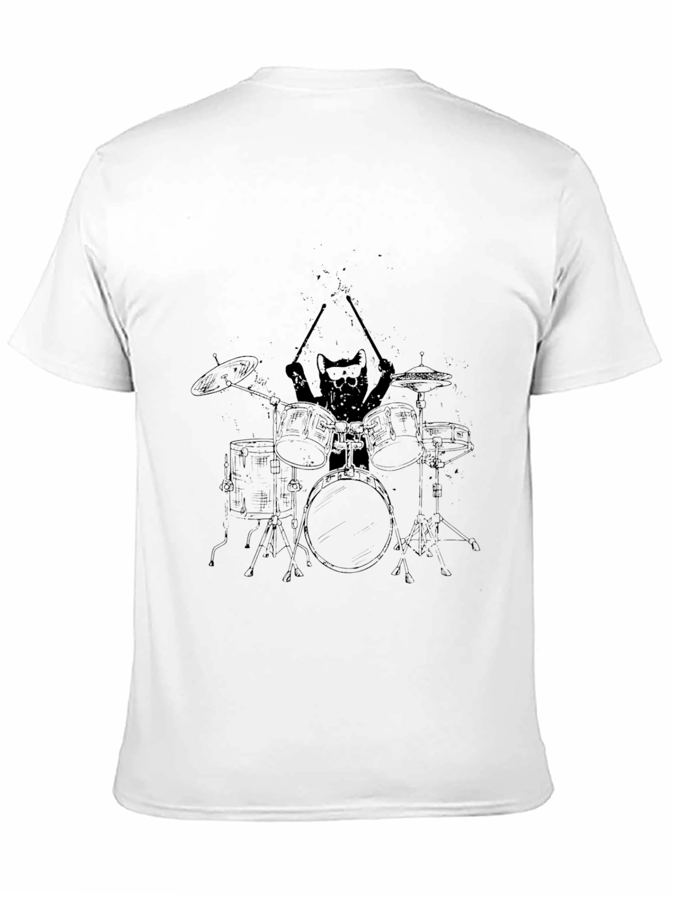 Cat Drummer Graphic Tee - Cool Black T-Shirt
