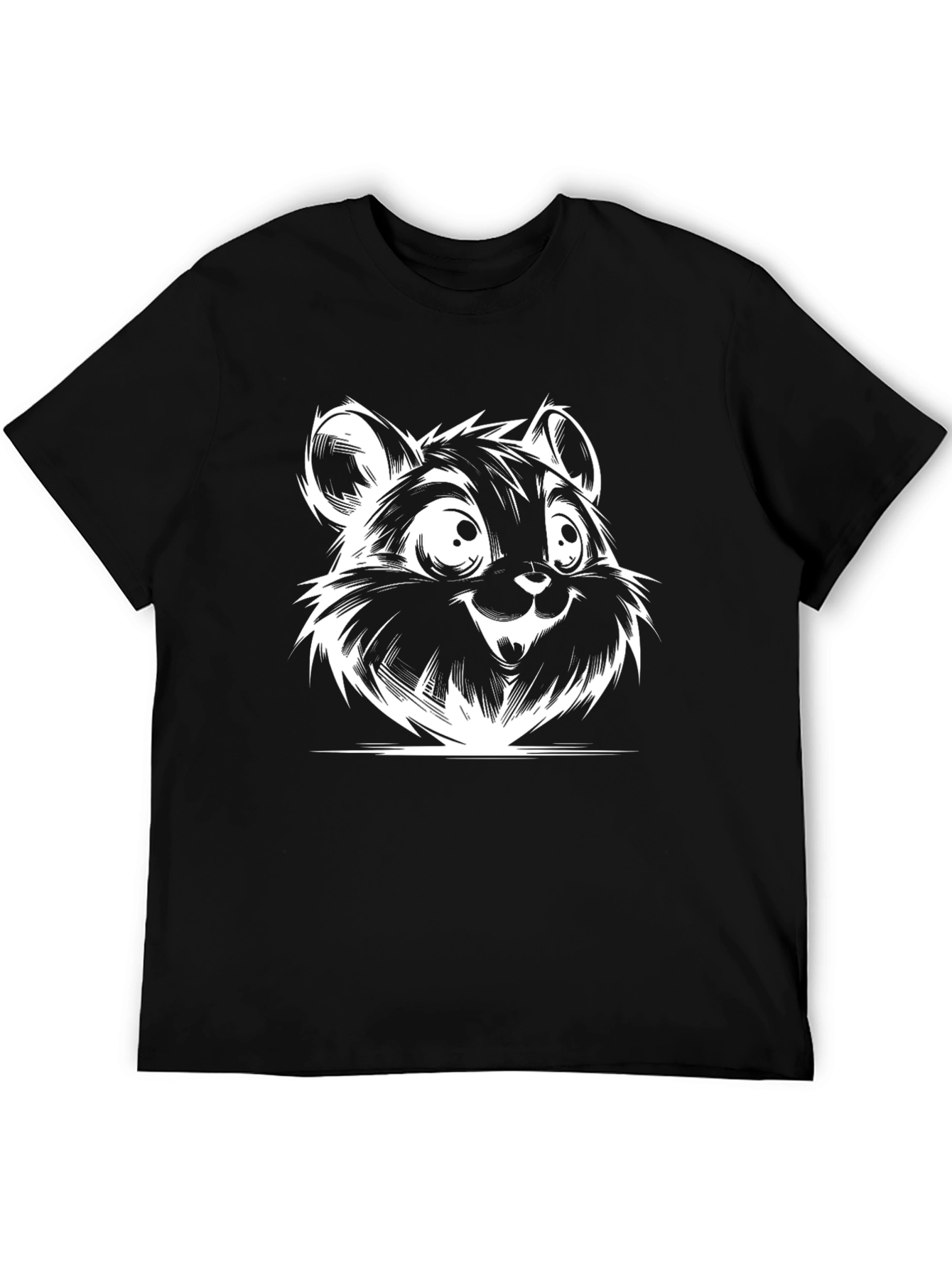 Cartoon Bear Graphic Tee - Black Cotton T-Shirt