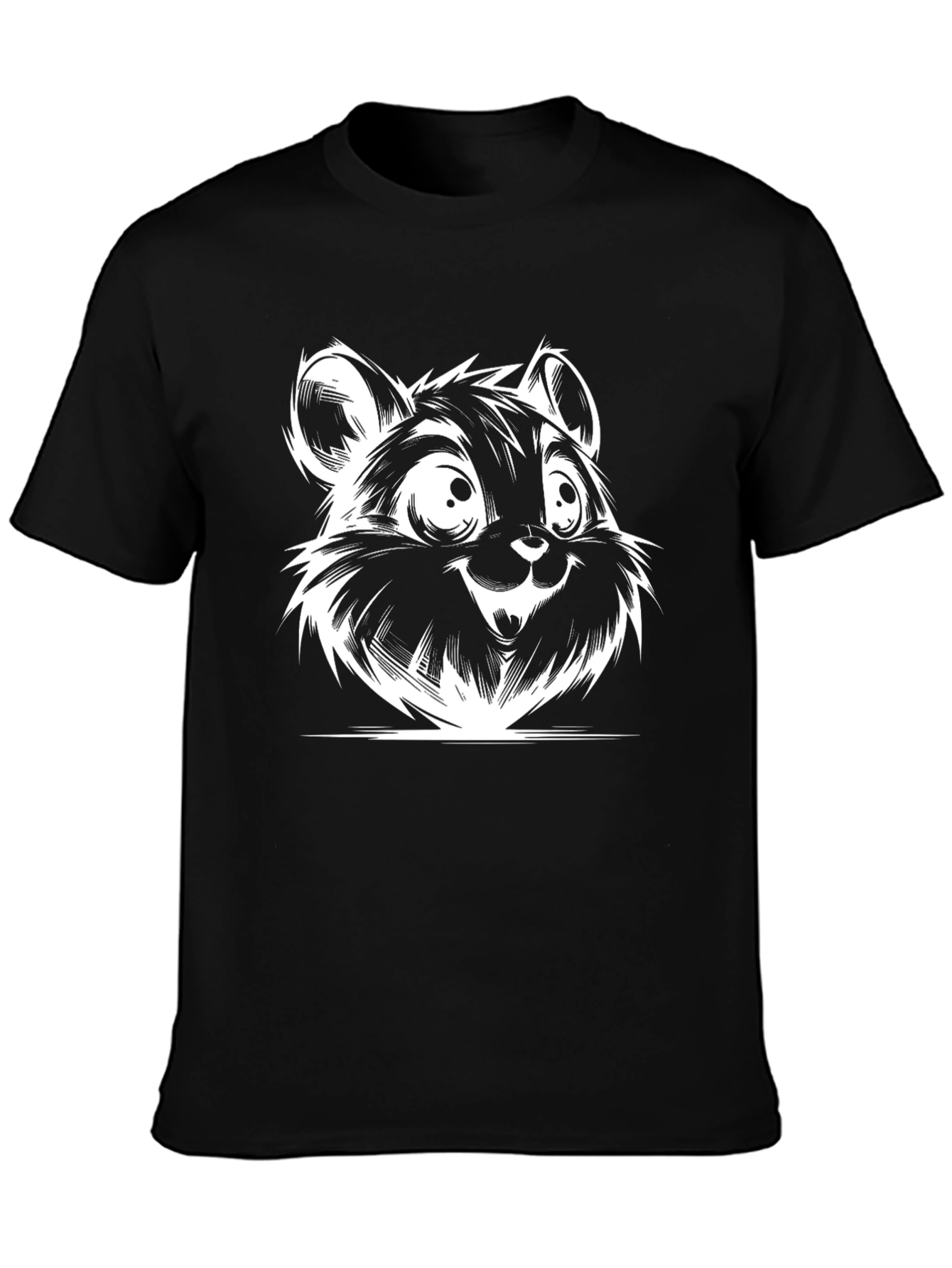 Cartoon Bear Graphic Tee - Black Cotton T-Shirt