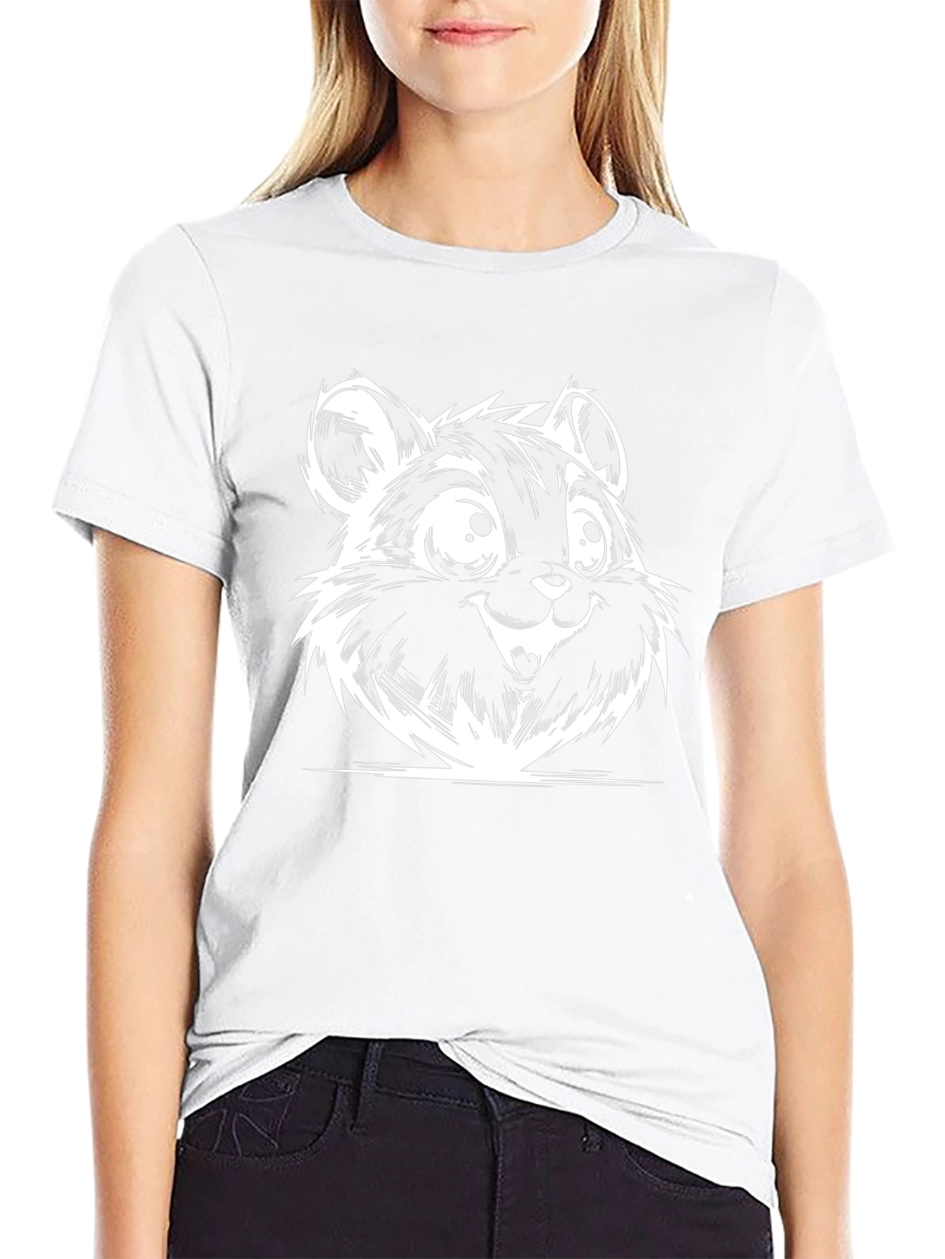 Cartoon Bear Graphic Tee - Black Cotton T-Shirt