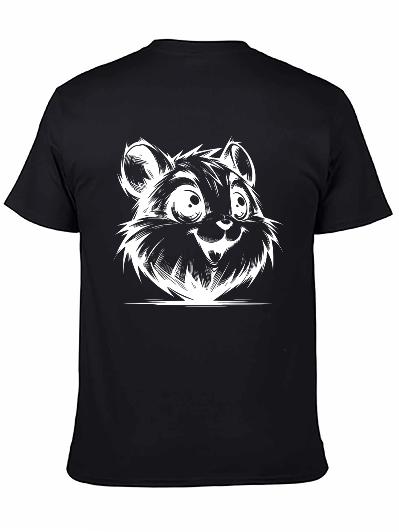 Cartoon Bear Graphic Tee - Black Cotton T-Shirt