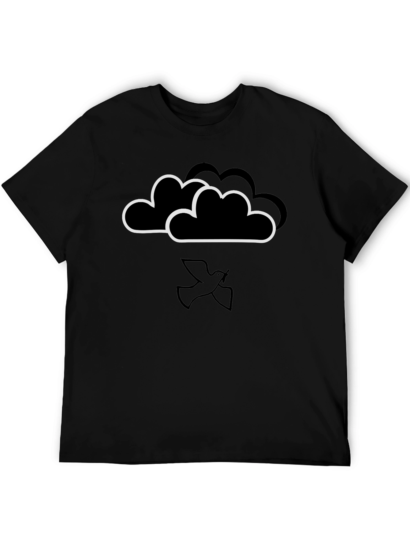 Cloud and Dove Graphic Black T-Shirt