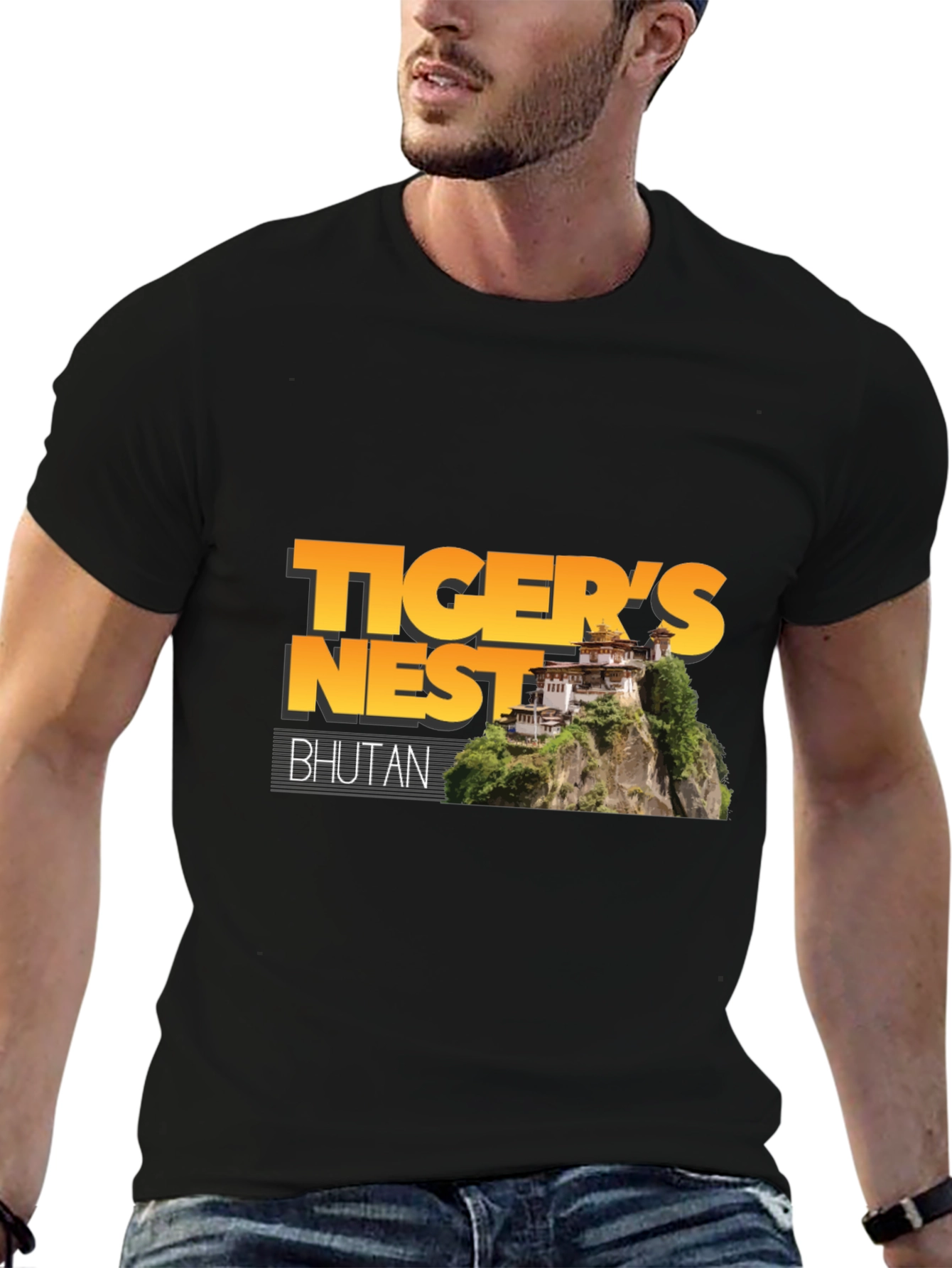 Tigers Nest Bhutan Black Graphic T-Shirt
