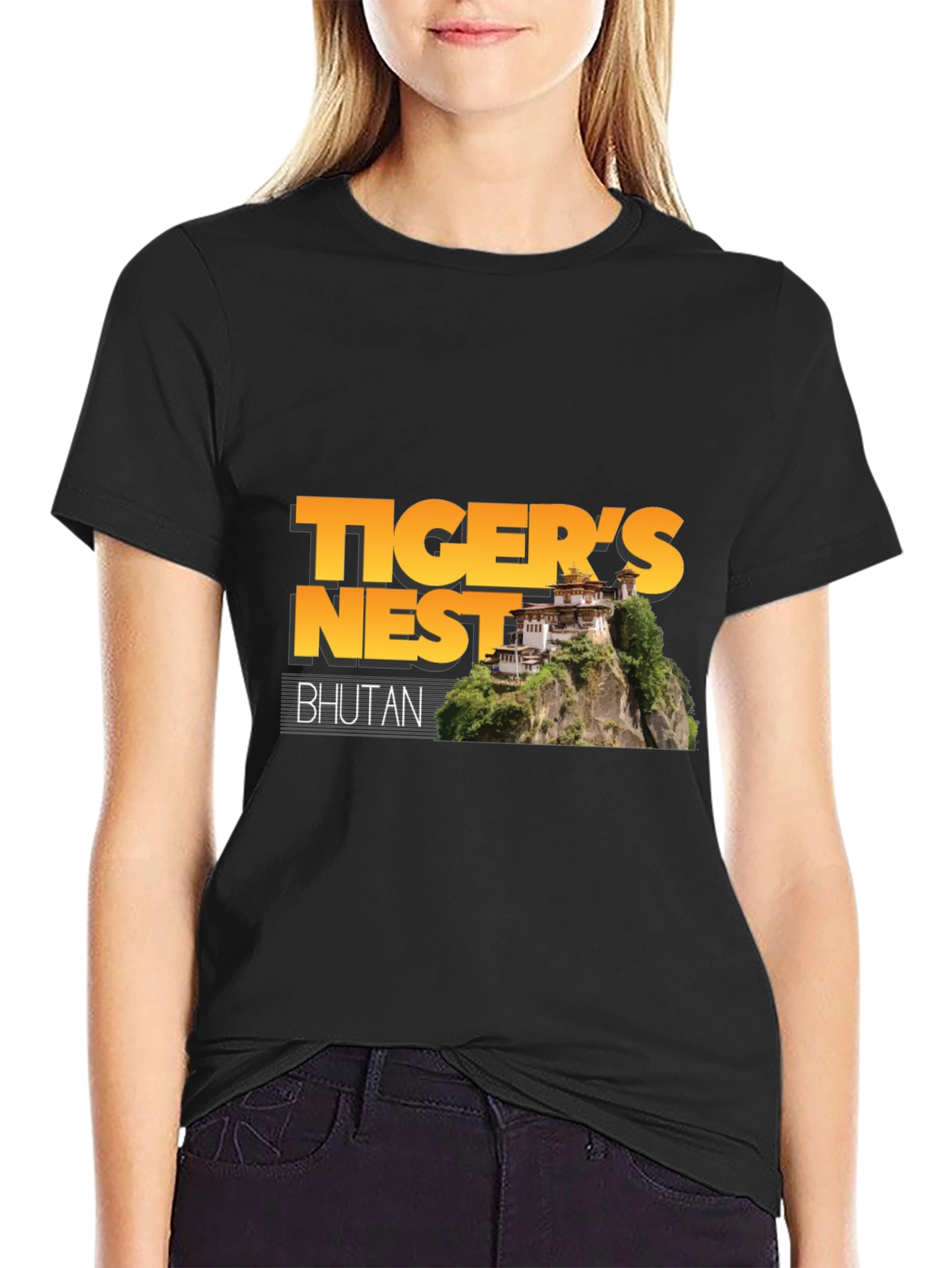 Tigers Nest Bhutan Black Graphic T-Shirt