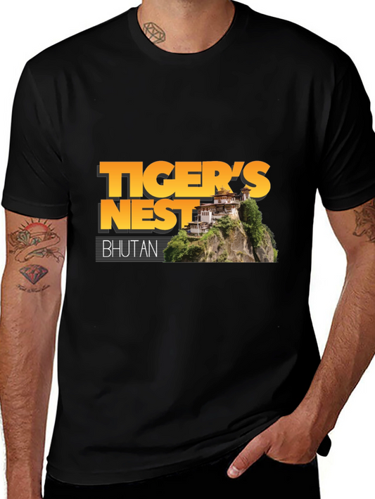 Tigers Nest Bhutan Black Graphic T-Shirt