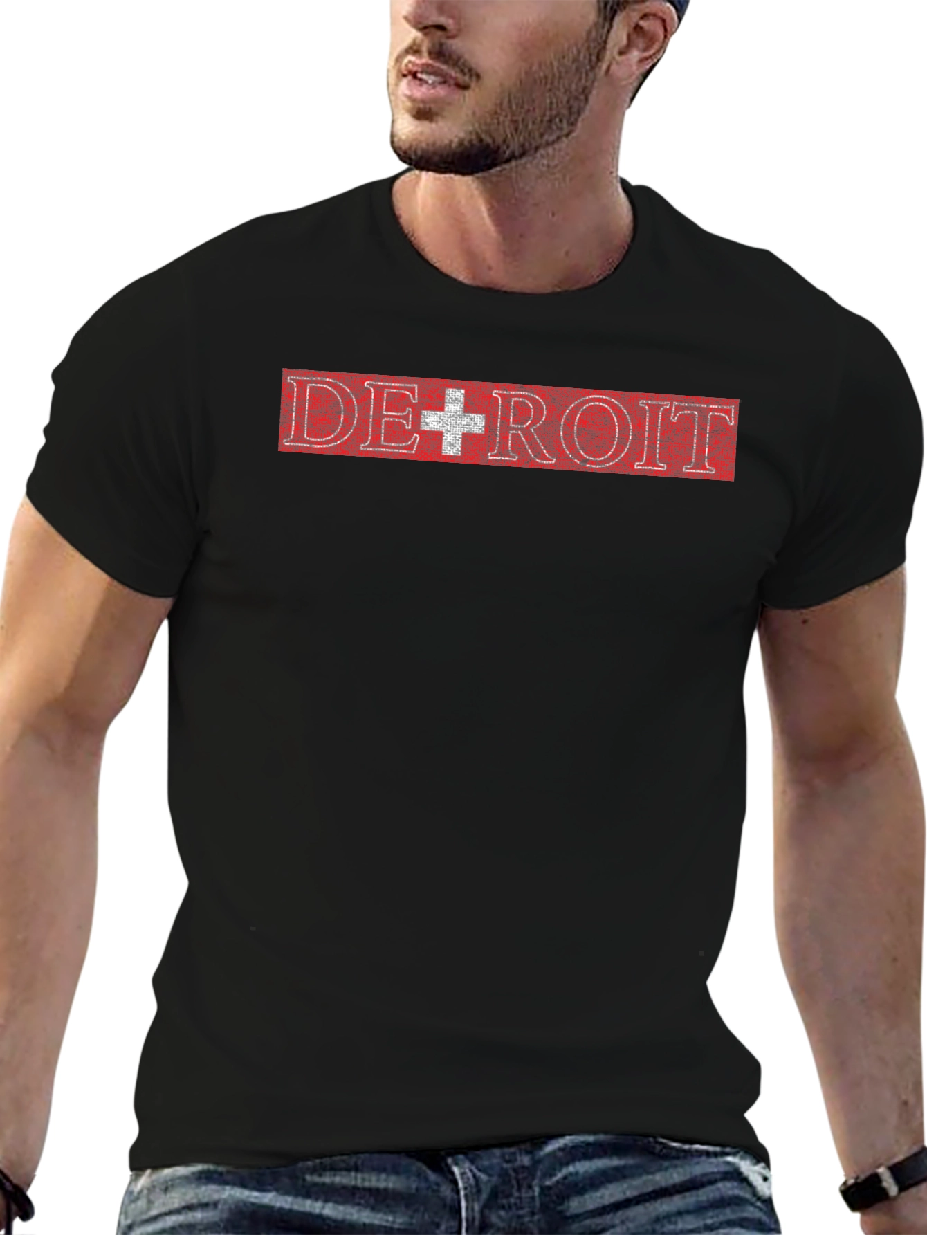 Detroit Red & White Graphic T-Shirt