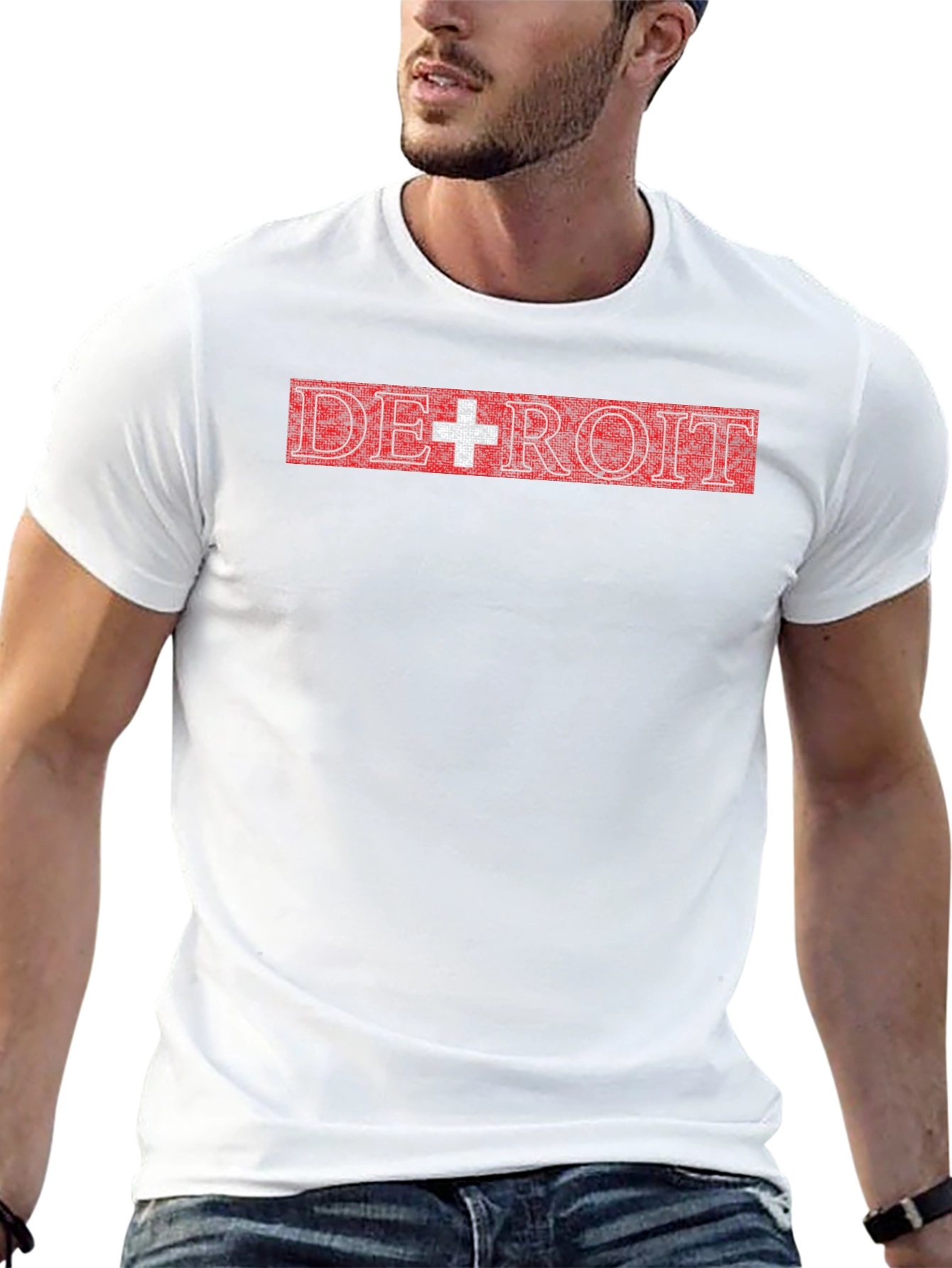 Detroit Red & White Graphic T-Shirt