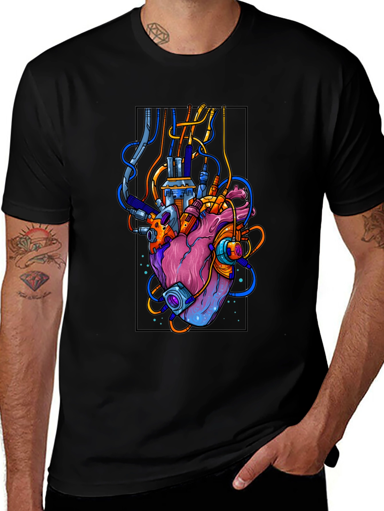 Cyberpunk Heart Graphic Black T-Shirt