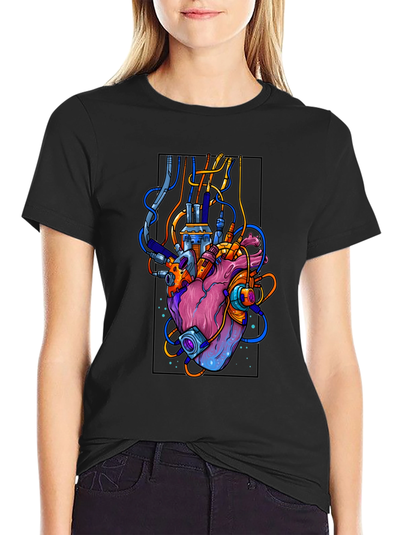 Cyberpunk Heart Graphic Black T-Shirt
