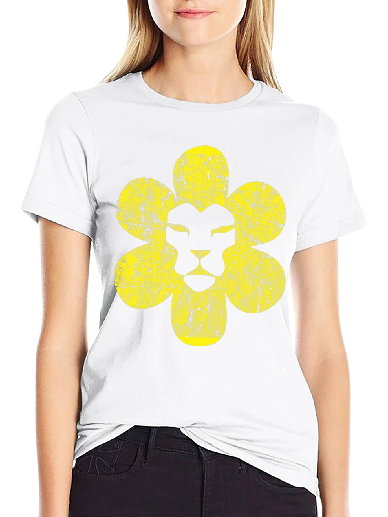 Lion Flower Graphic Print Black T-Shirt