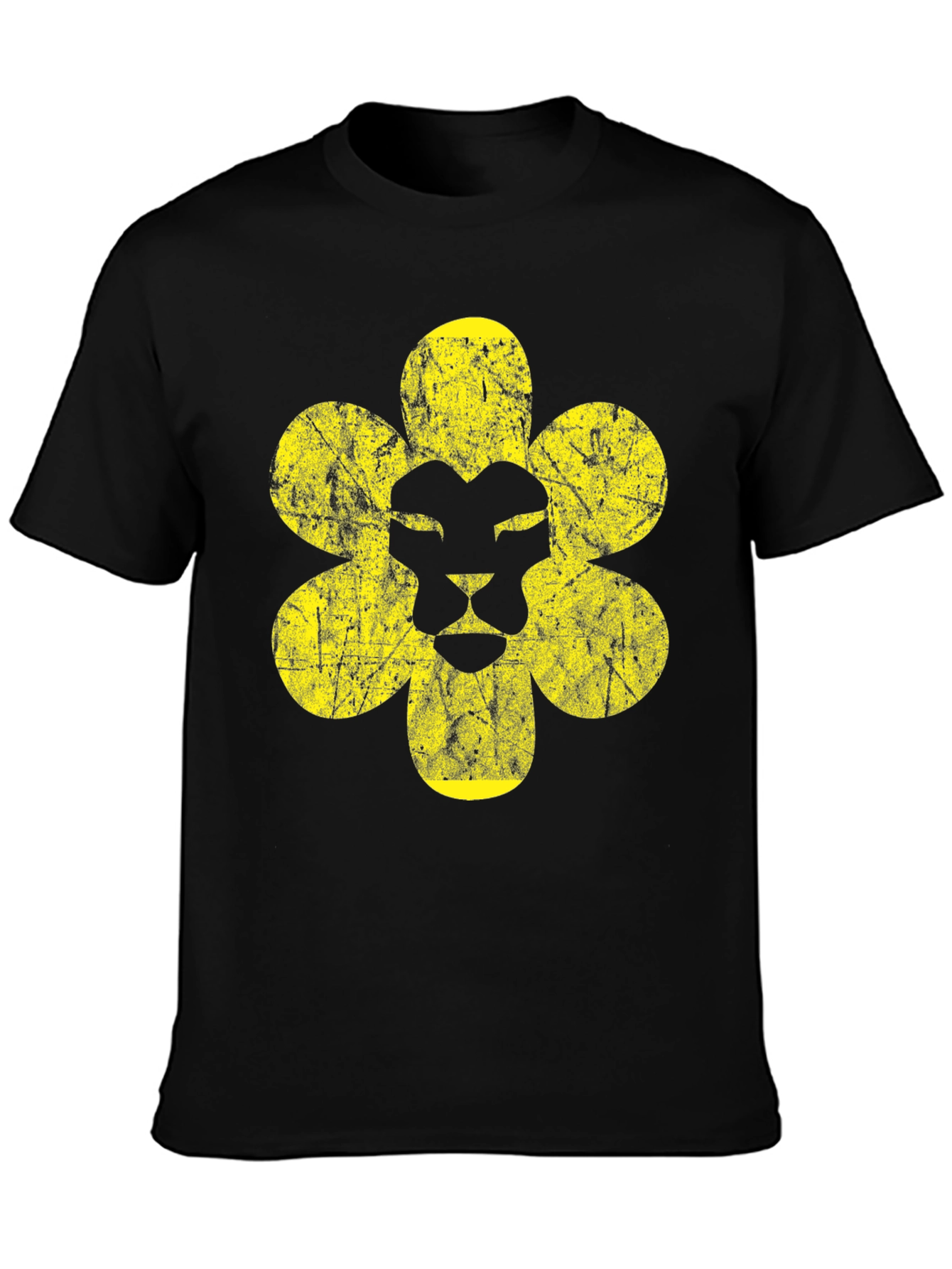 Lion Flower Graphic Print Black T-Shirt