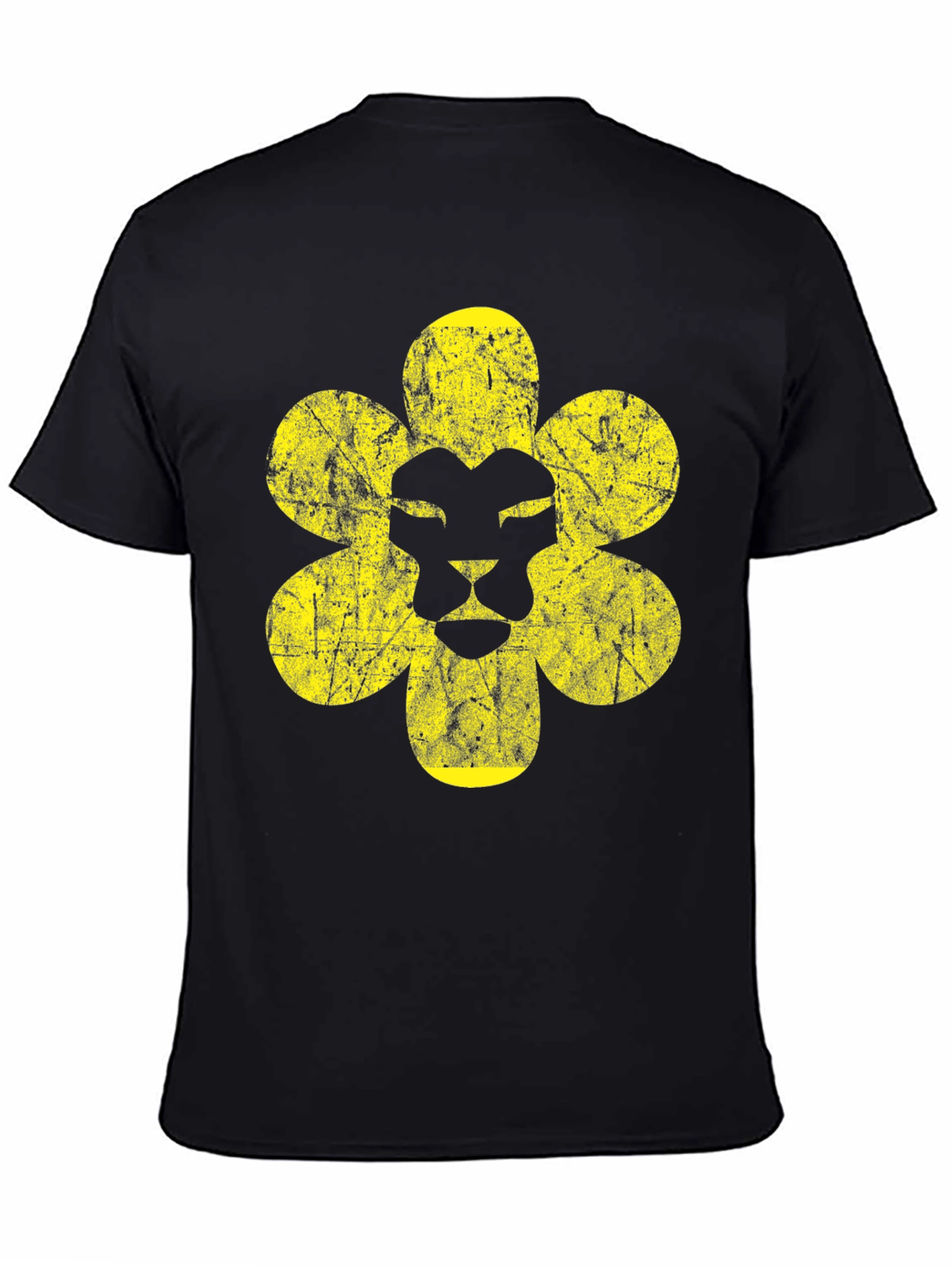 Lion Flower Graphic Print Black T-Shirt