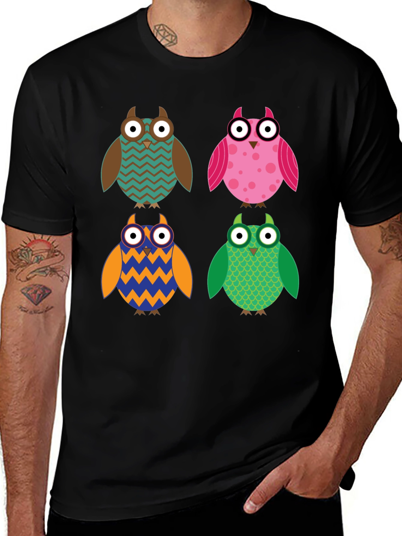 Owl Pattern T-Shirt - Unique Design Comfort Fit