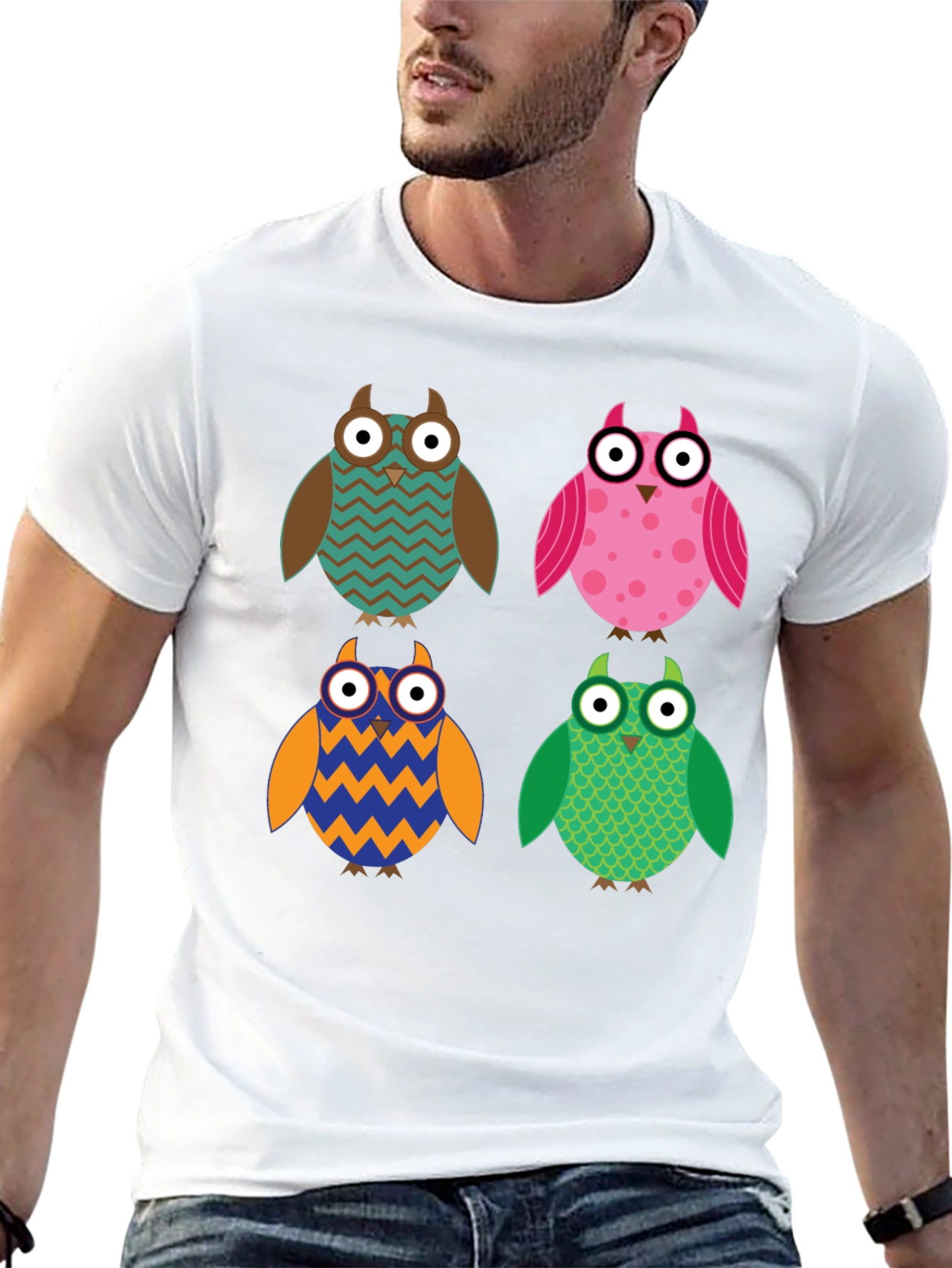 Owl Pattern T-Shirt - Unique Design Comfort Fit