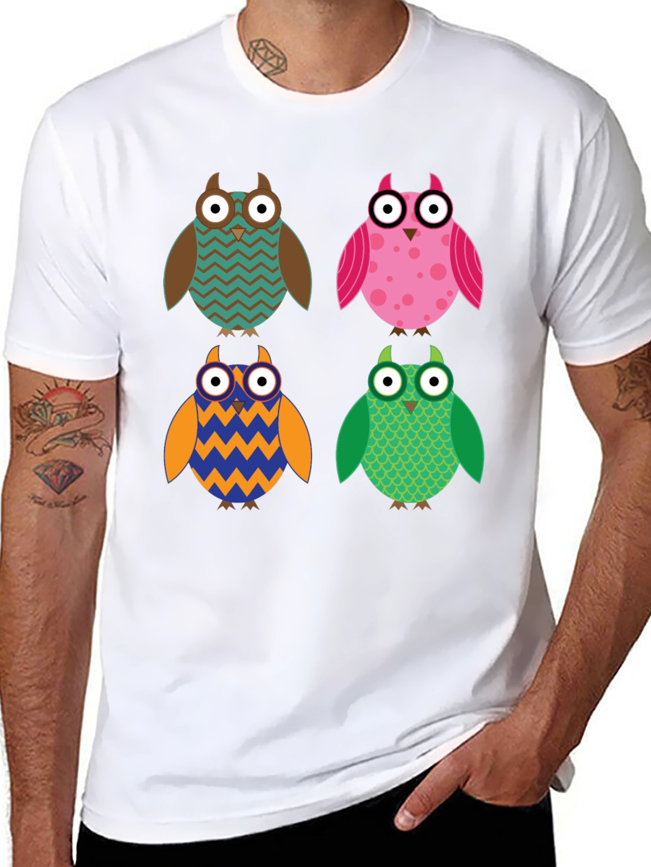 Owl Pattern T-Shirt - Unique Design Comfort Fit