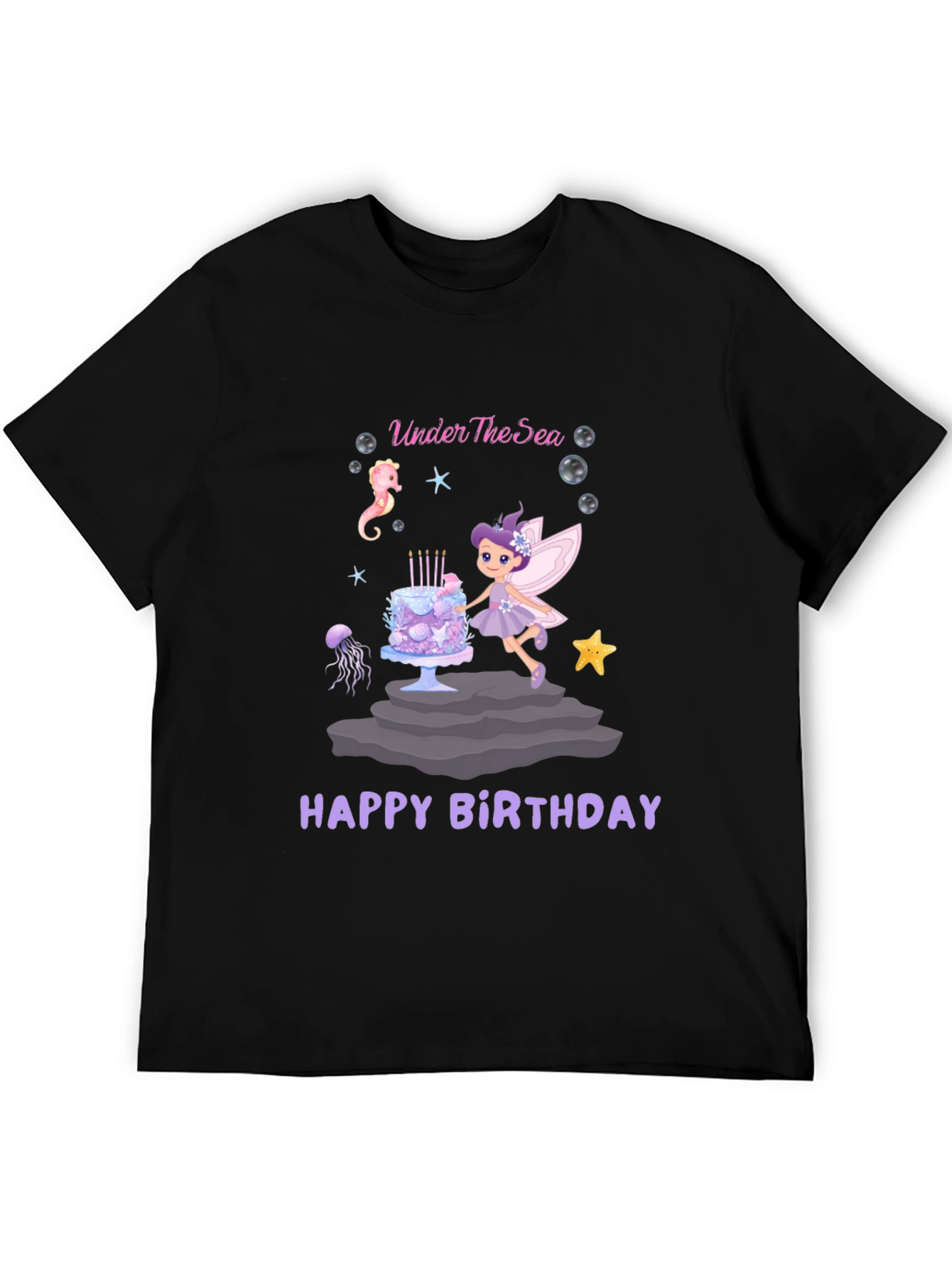Under The Sea Happy Birthday Black T-Shirt