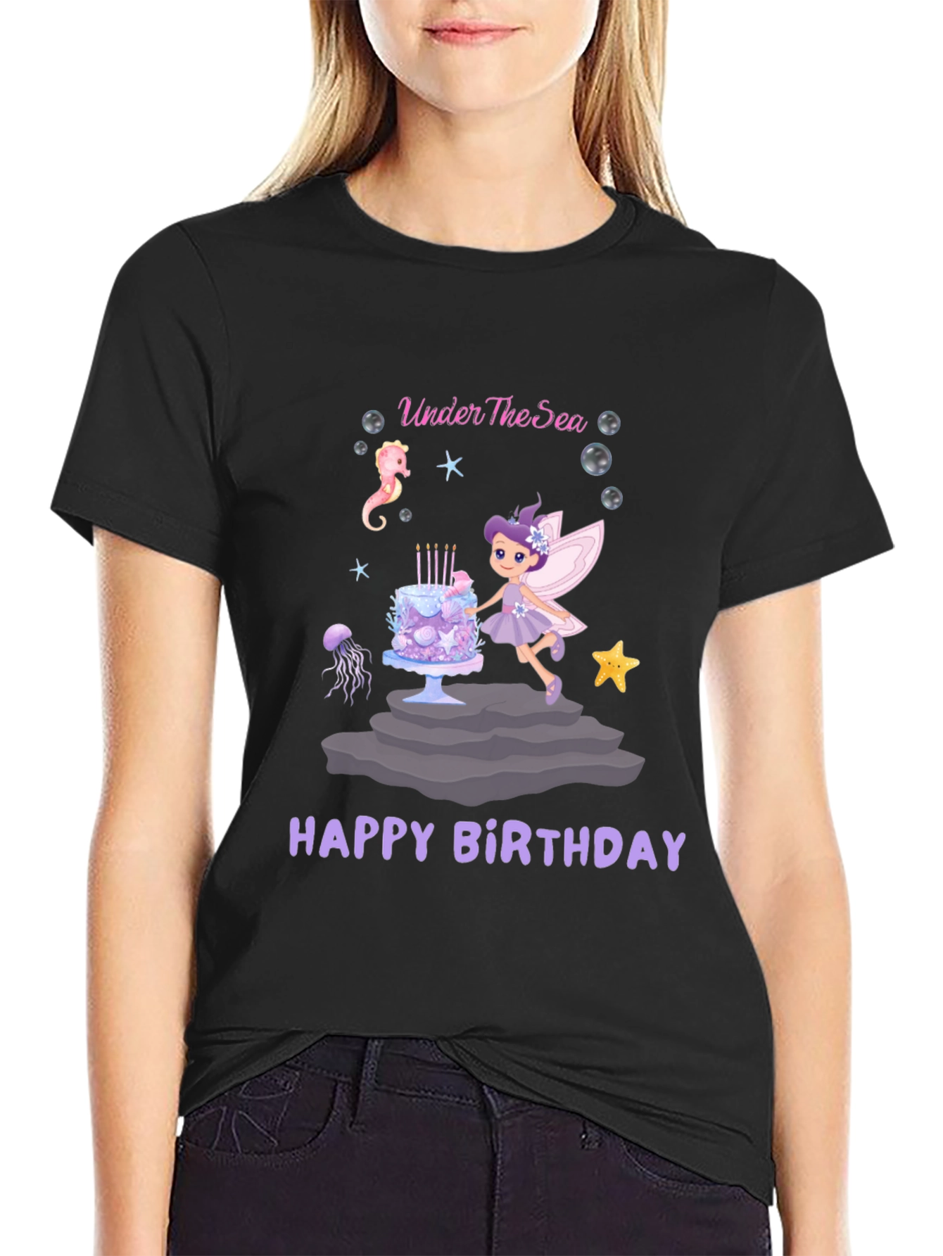Under The Sea Happy Birthday Black T-Shirt