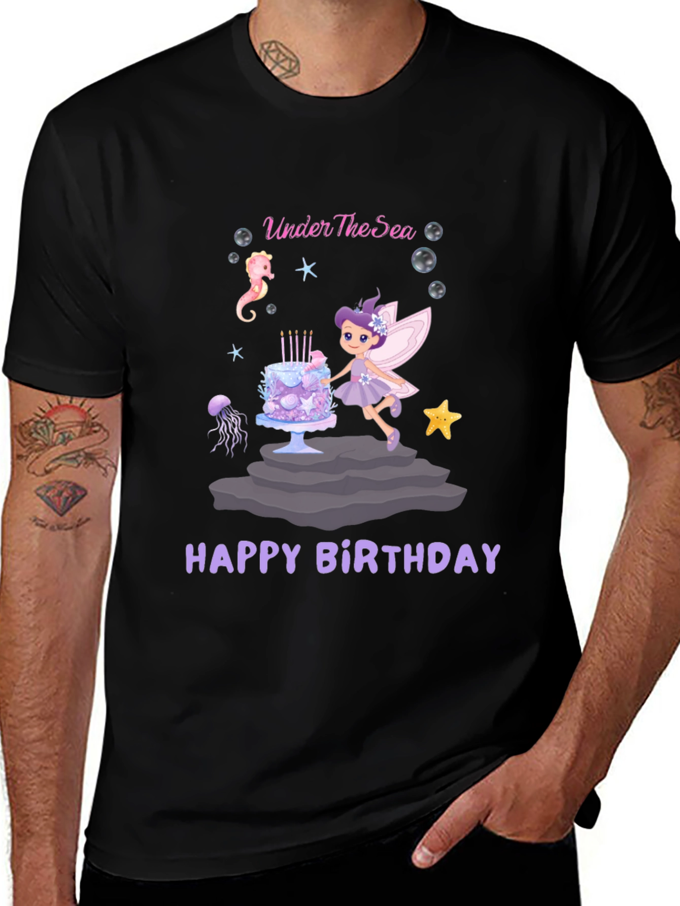 Under The Sea Happy Birthday Black T-Shirt