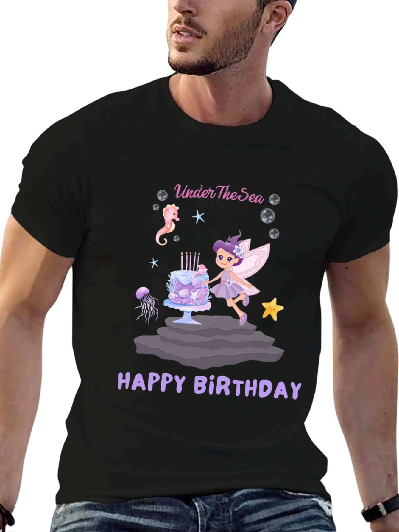 Under The Sea Happy Birthday Black T-Shirt
