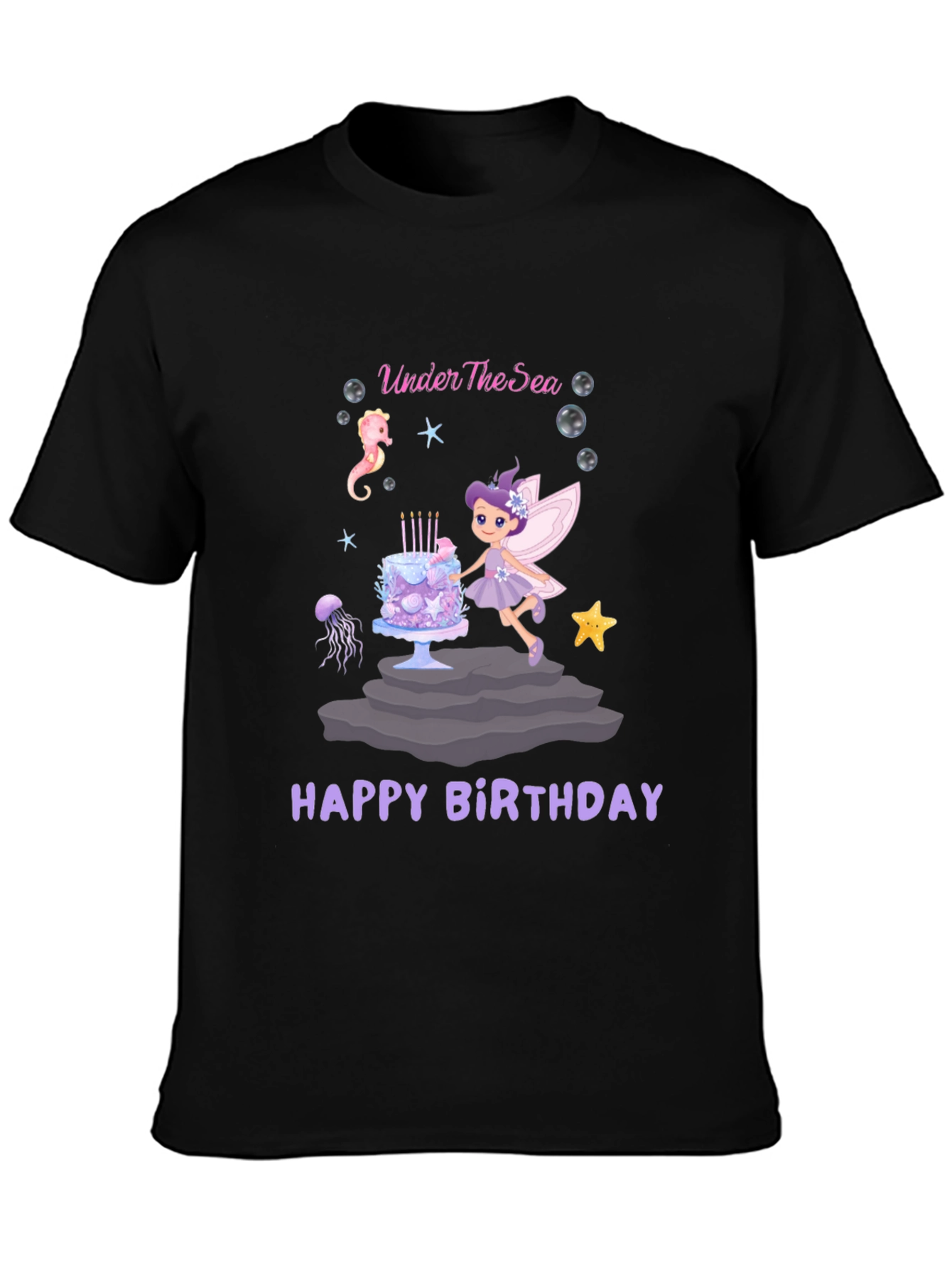 Under The Sea Happy Birthday Black T-Shirt