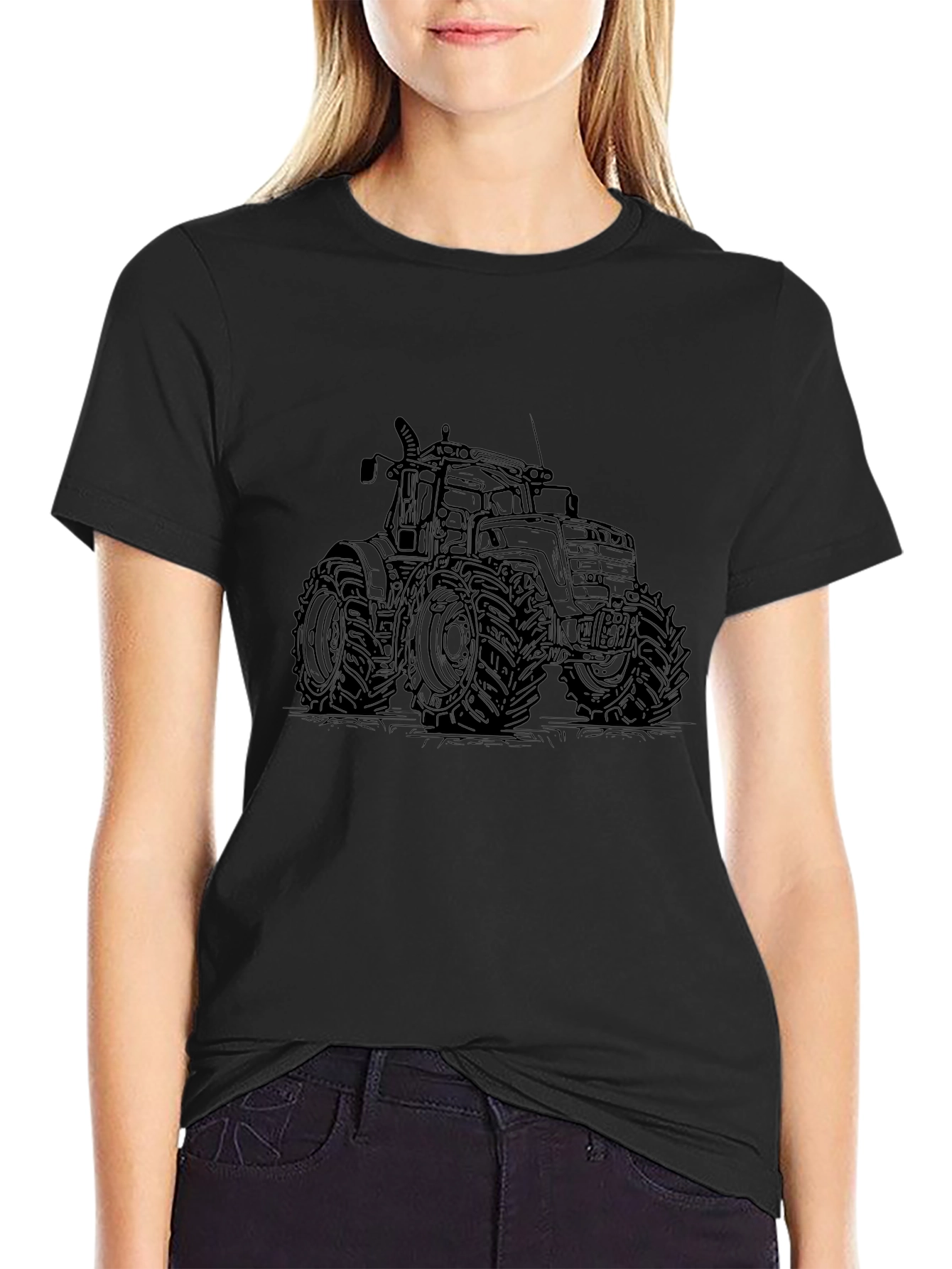 Tractor Graphic Tee - Black Cotton Comfort