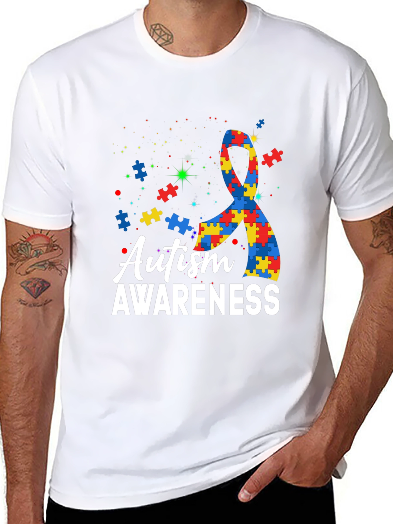 Autism Awareness Puzzle Ribbon Graphic T-Shirt