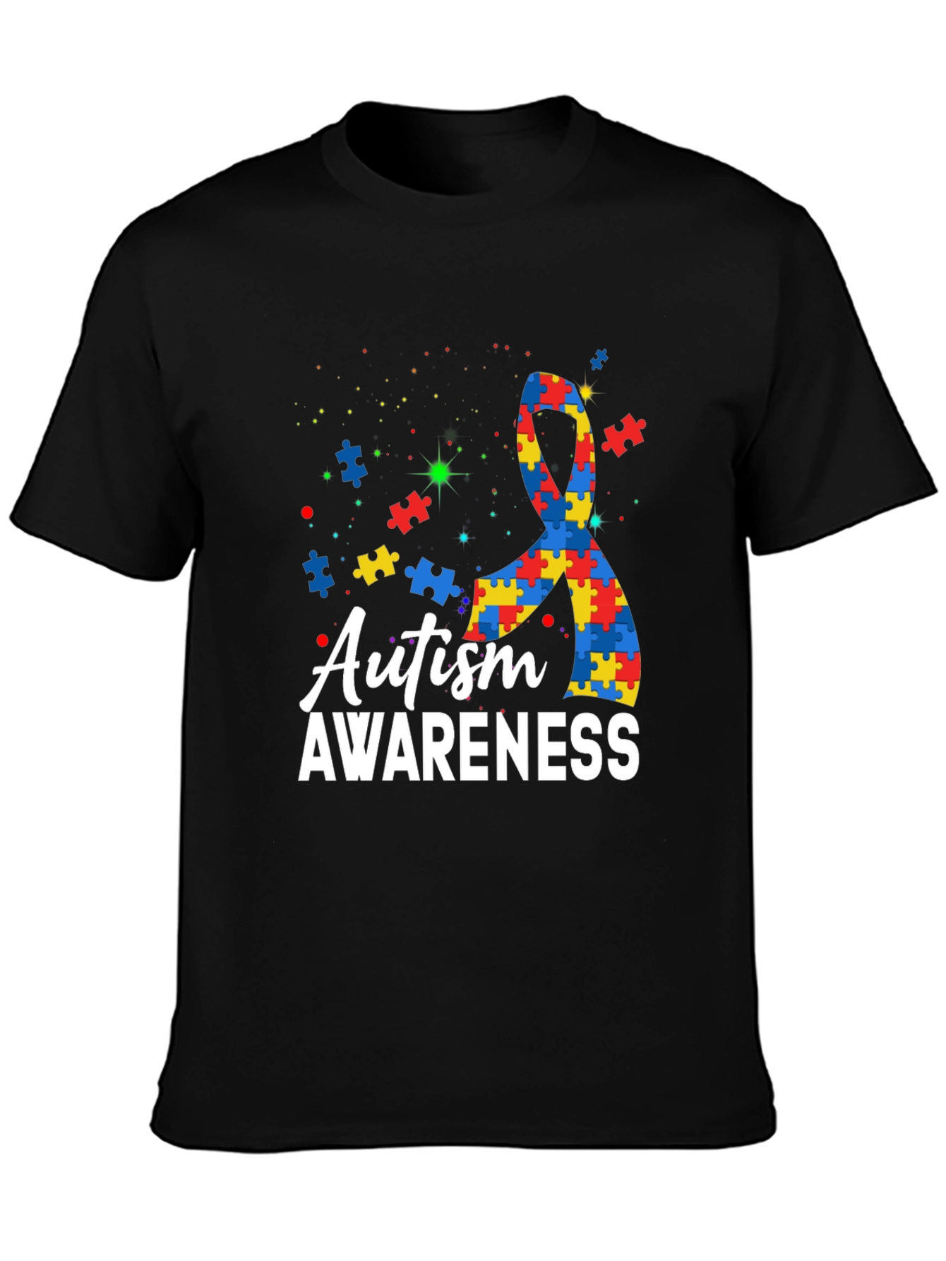 Autism Awareness Puzzle Ribbon Graphic T-Shirt