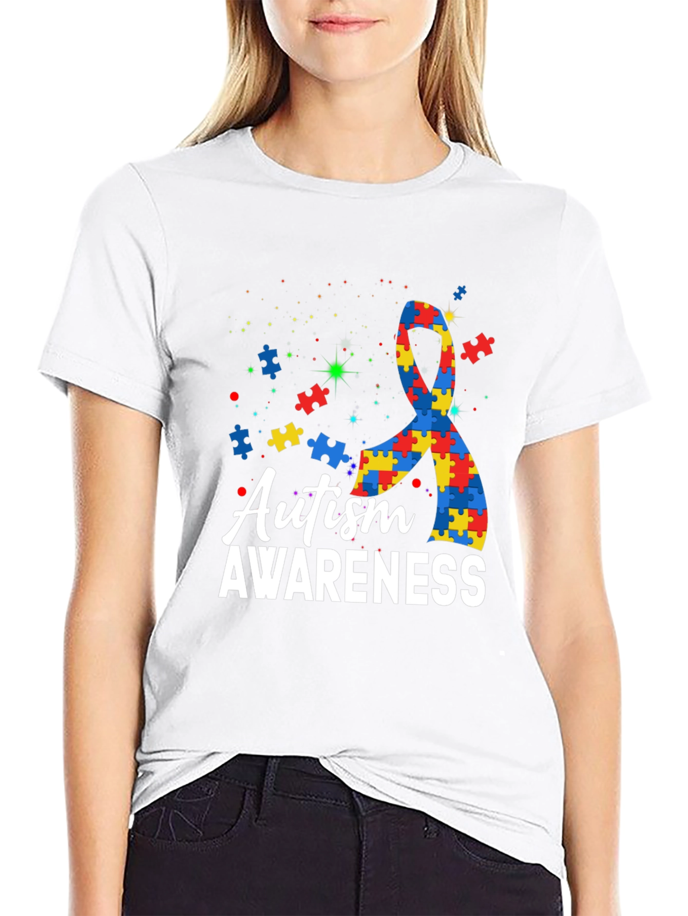 Autism Awareness Puzzle Ribbon Graphic T-Shirt