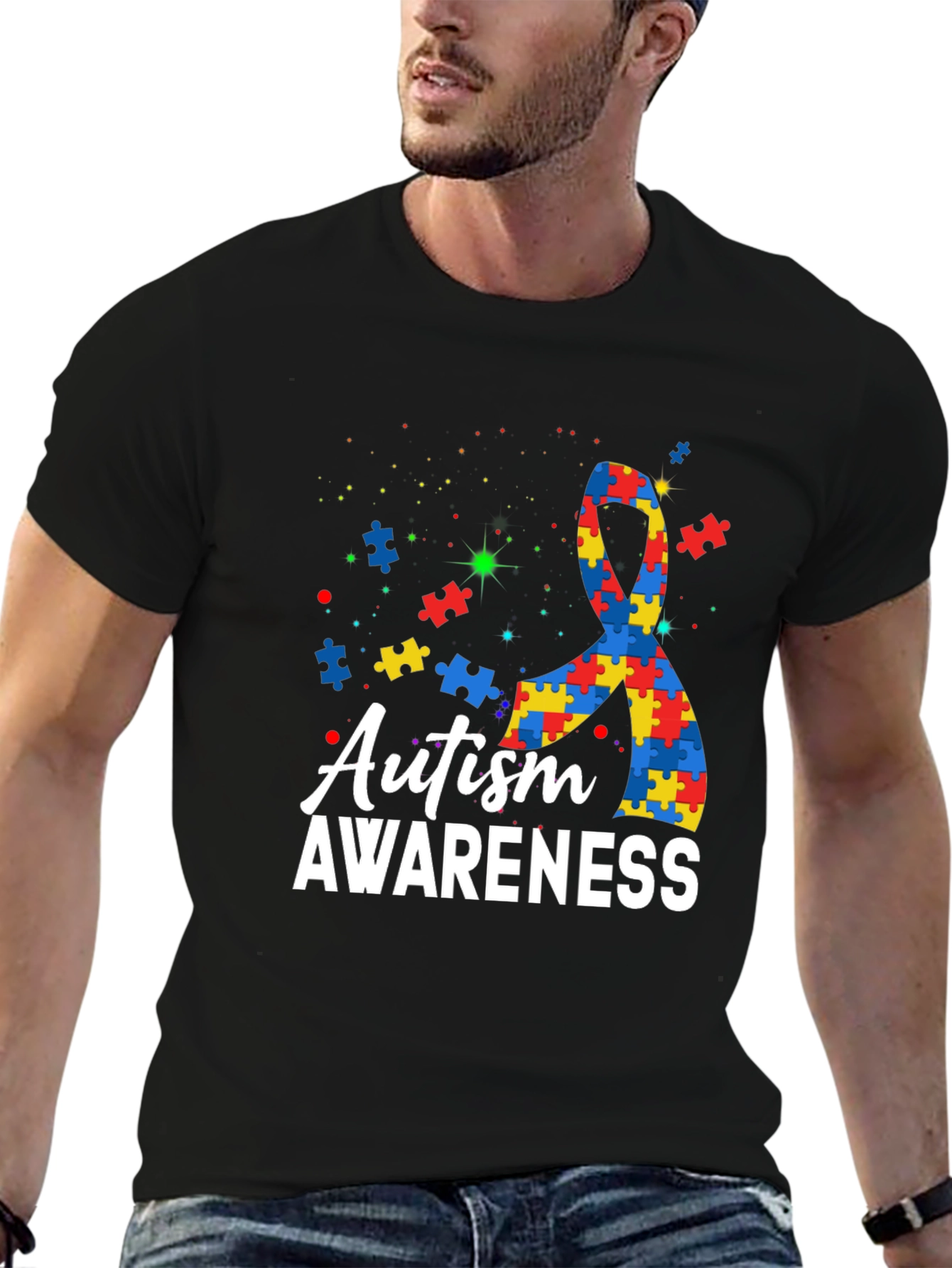Autism Awareness Puzzle Ribbon Graphic T-Shirt