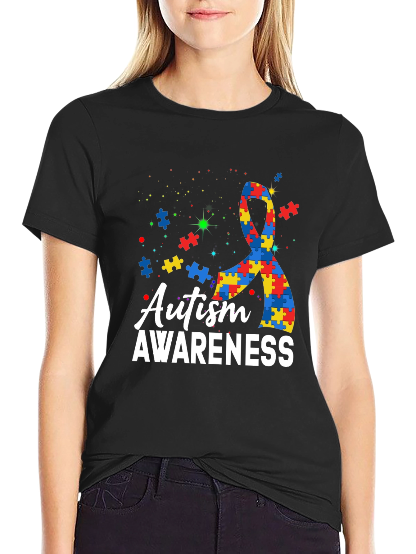 Autism Awareness Puzzle Ribbon Graphic T-Shirt