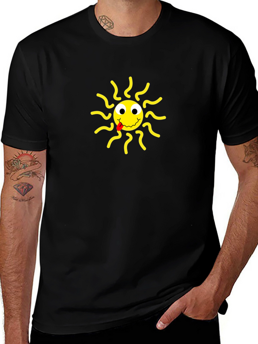 Black T-Shirt with Smiling Sun Design