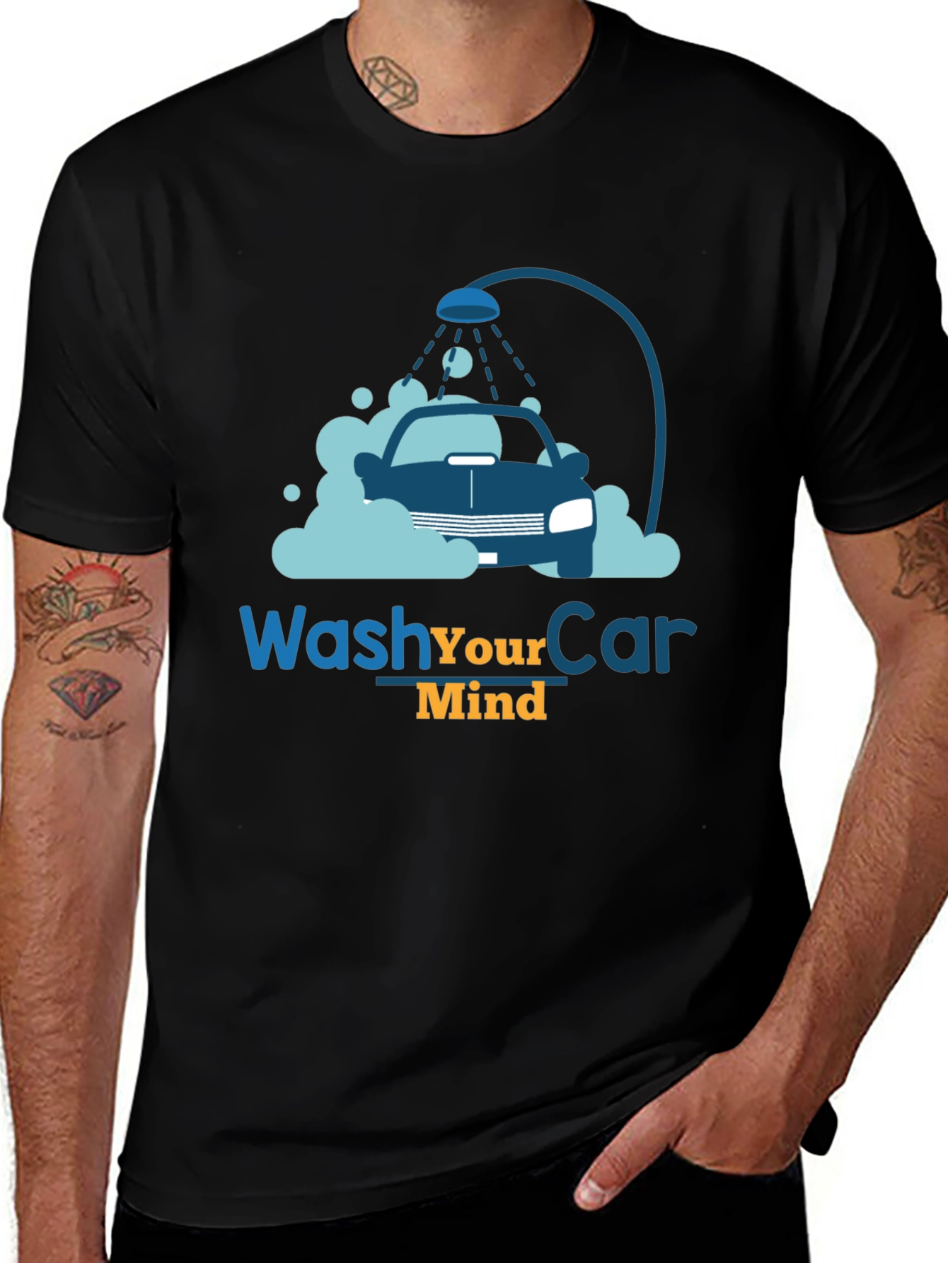 Wash Your Car Mind T-Shirt Black Cotton Tee