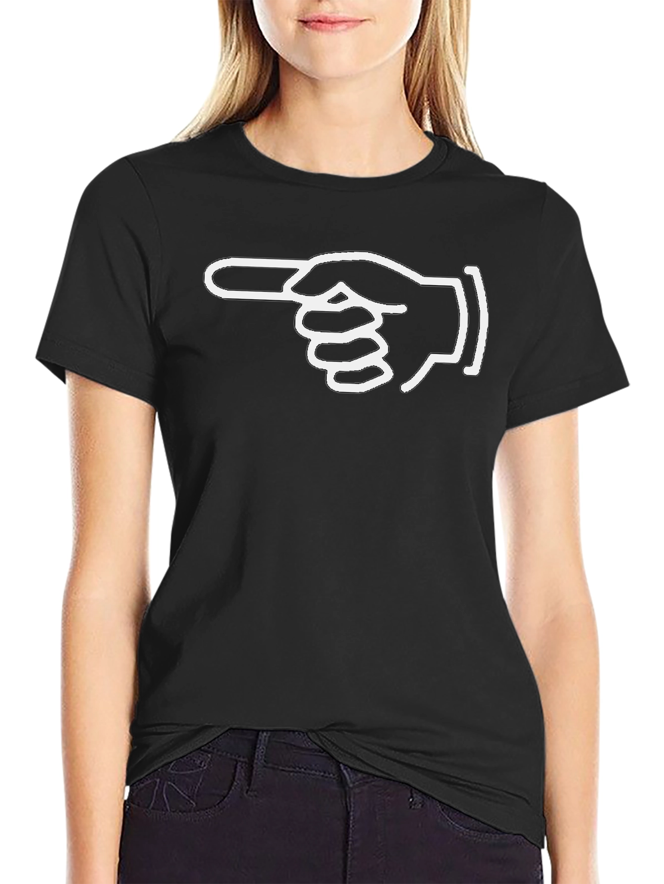 Pointing Finger Graphic Tee - Casual Black T-Shirt