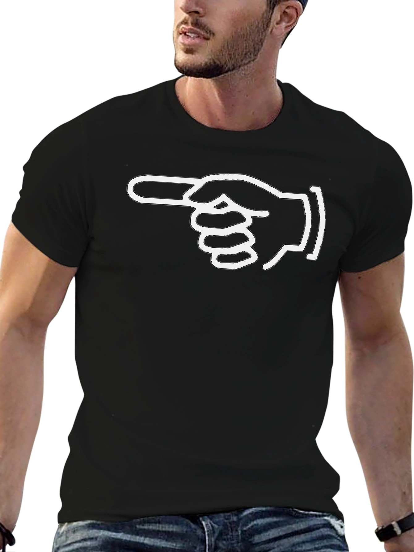 Pointing Finger Graphic Tee - Casual Black T-Shirt