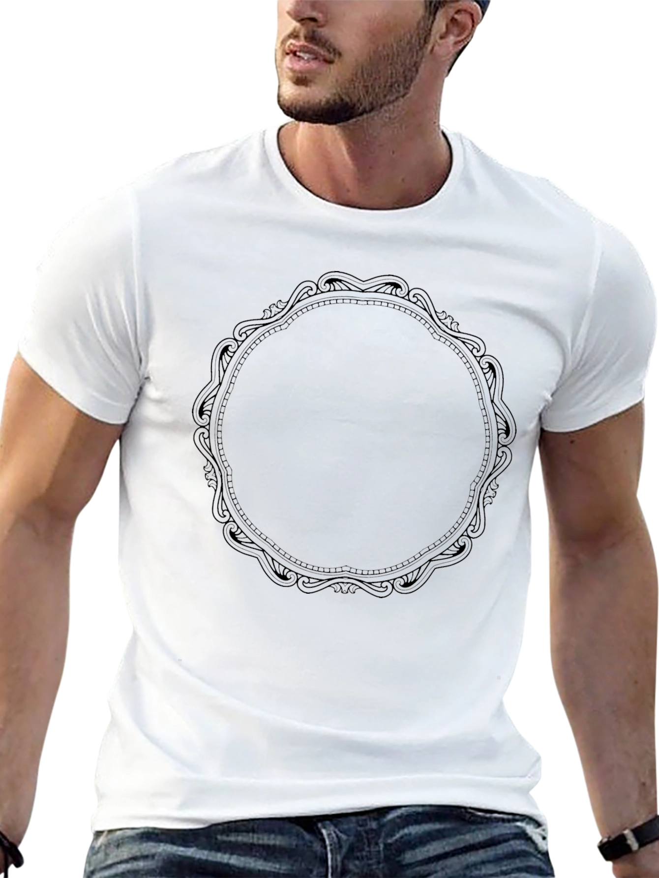 Elegant Black Graphic Tee - Ornate Circle Design