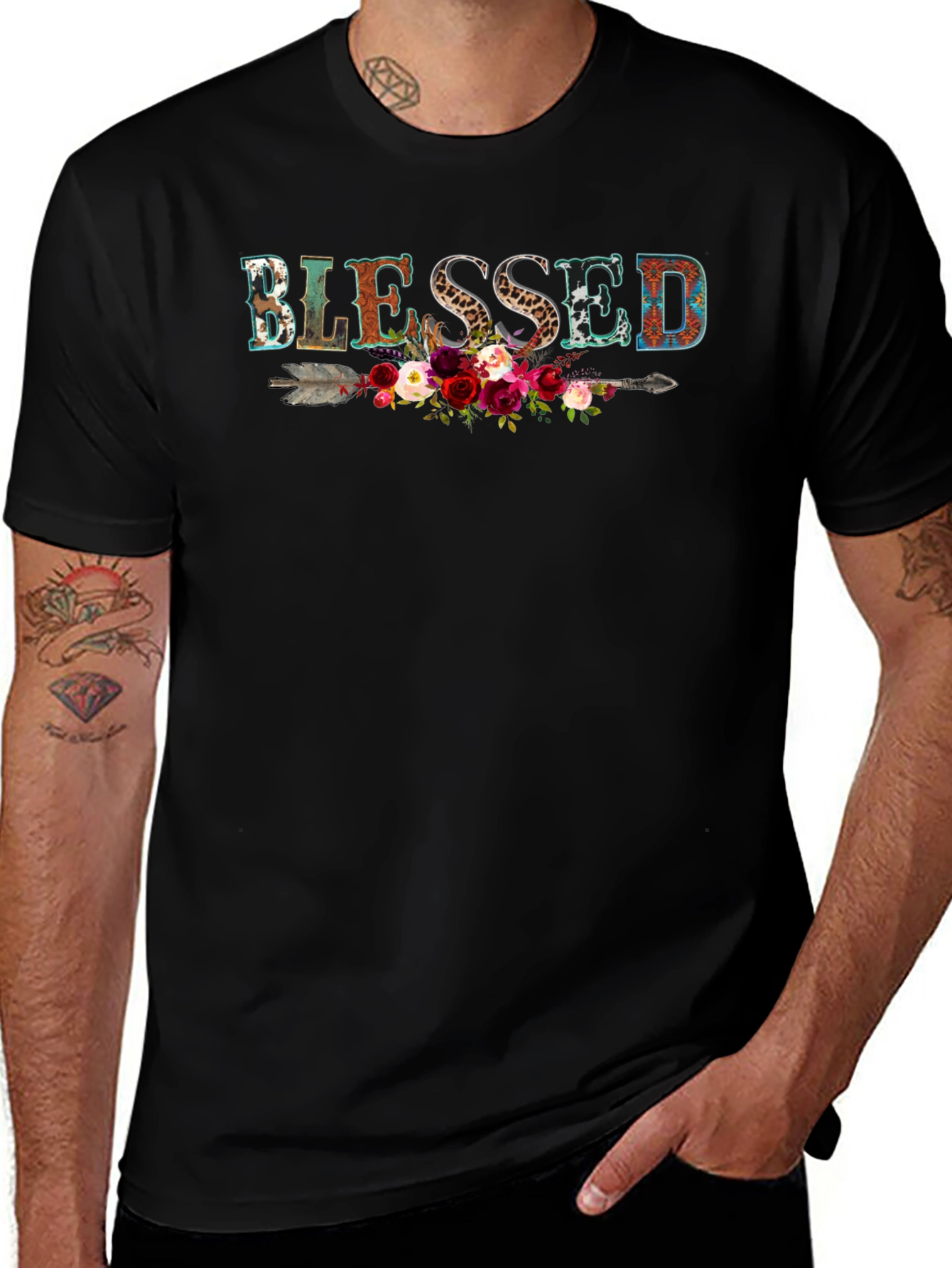 Blessed Graphic Tee - Floral Arrow Design