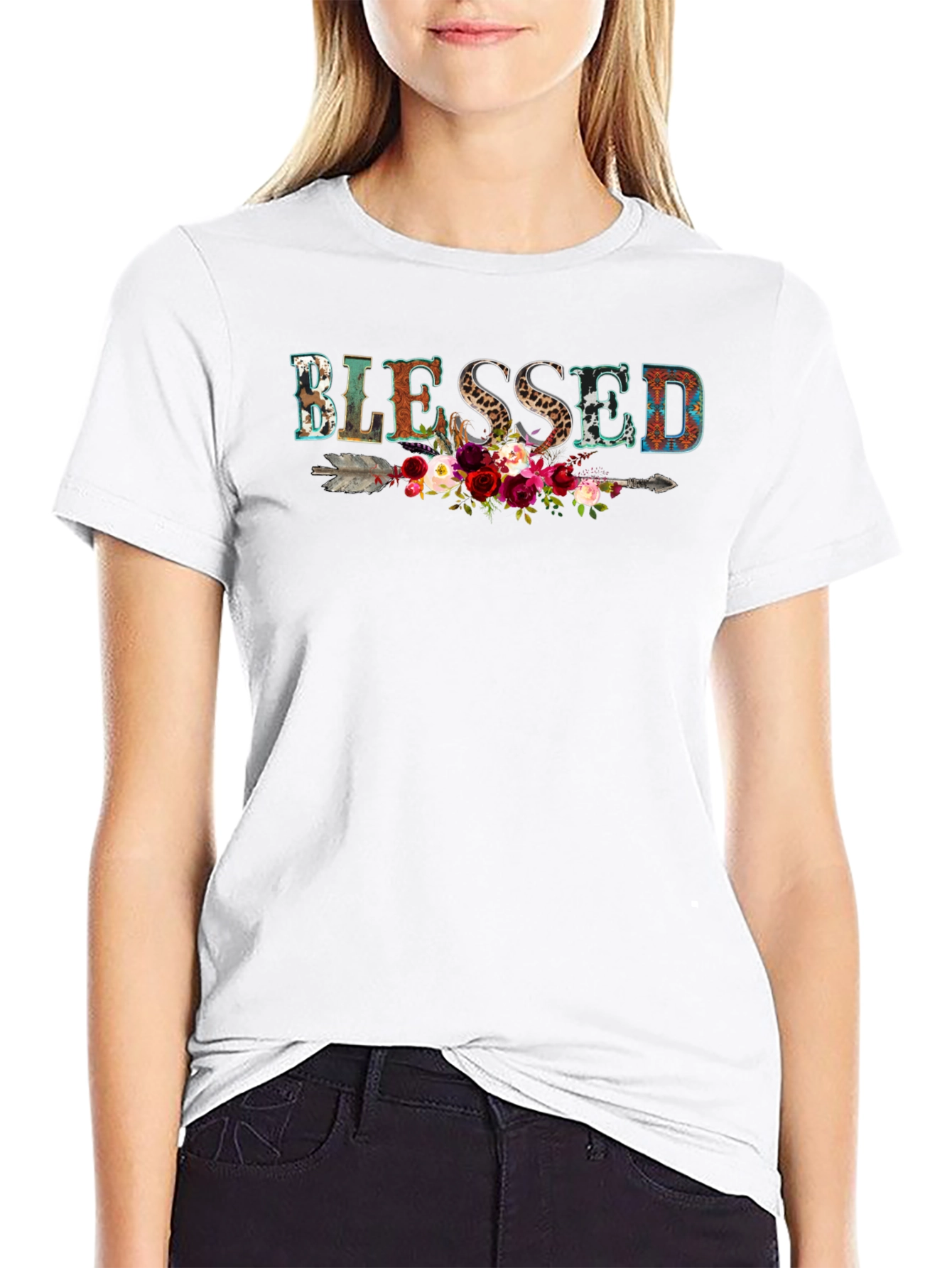 Blessed Graphic Tee - Floral Arrow Design
