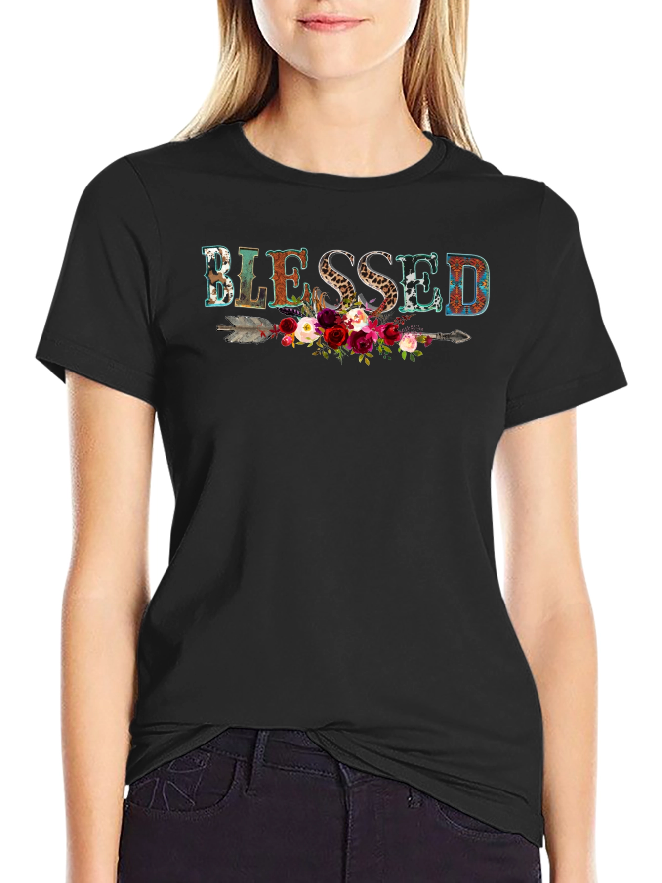 Blessed Graphic Tee - Floral Arrow Design