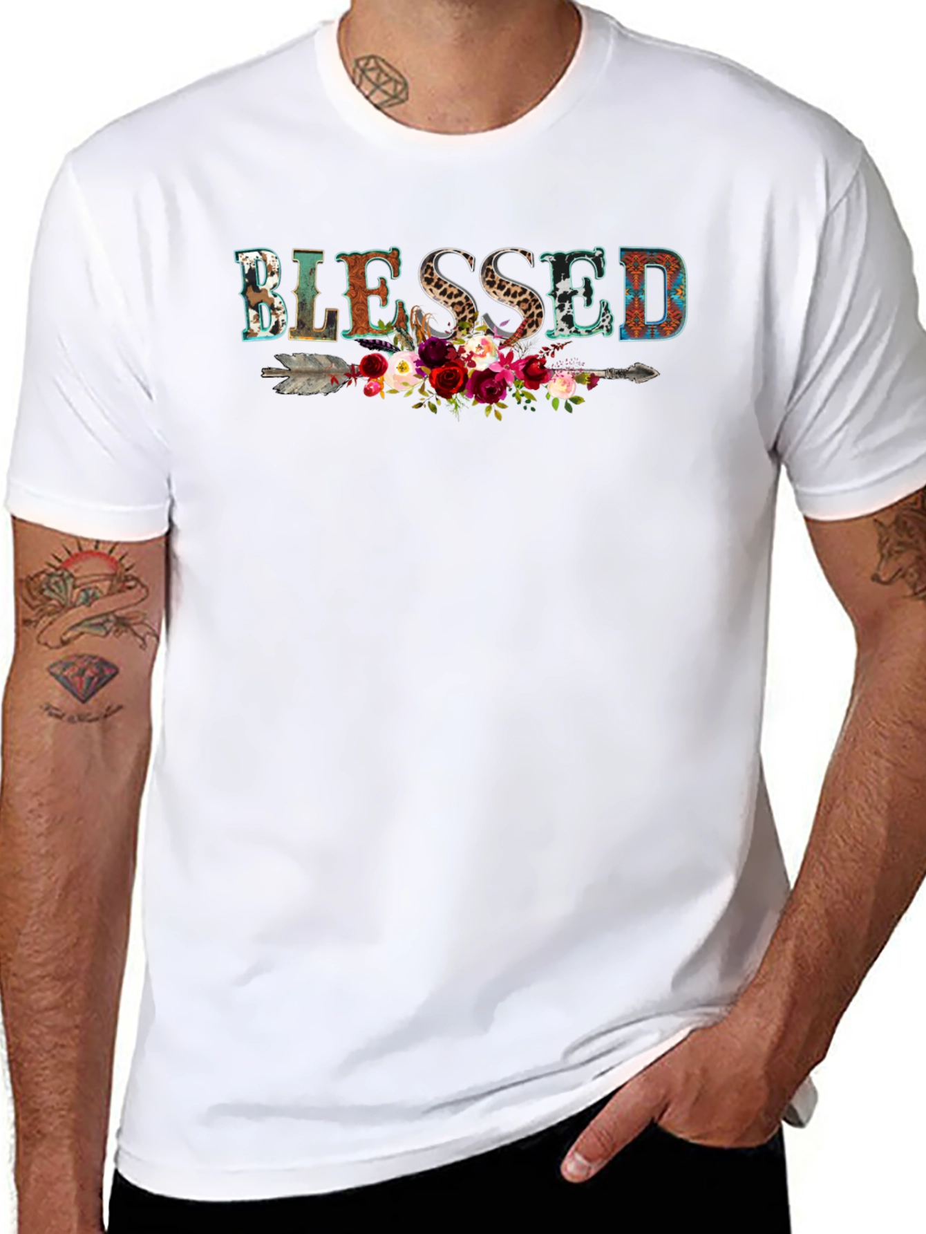 Blessed Graphic Tee - Floral Arrow Design