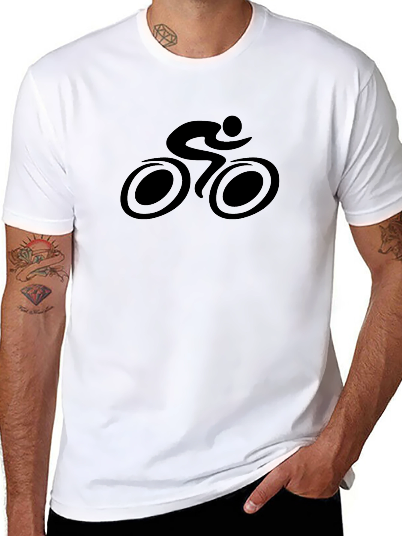 Cycling Silhouette Tee - Black Cotton Rider Shirt