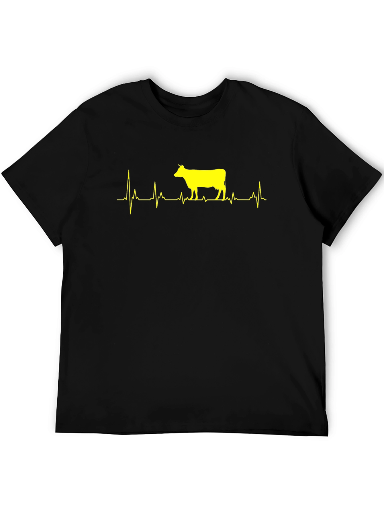 Cow Heartbeat T-Shirt - Mens Black Graphic Tee