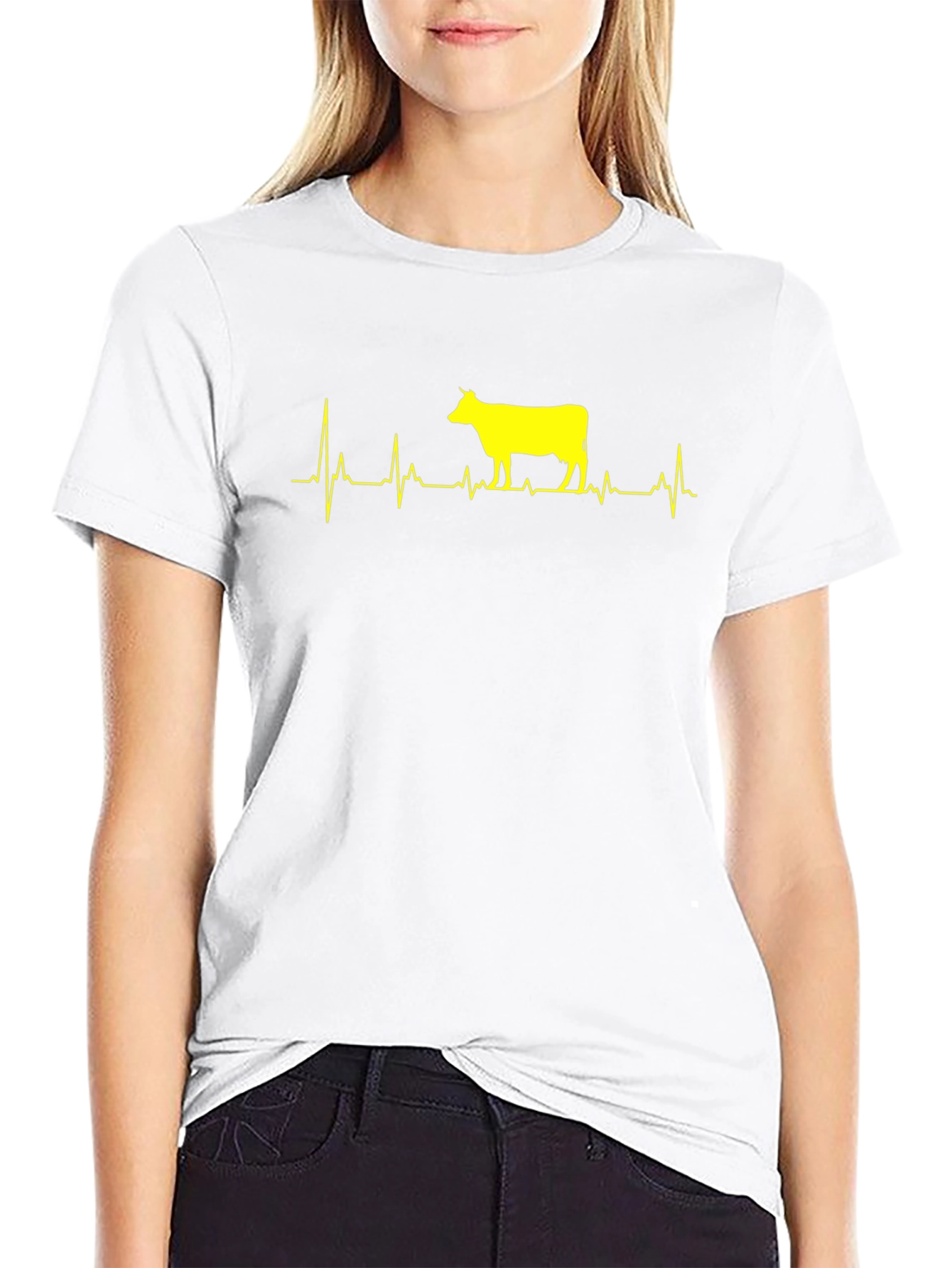Cow Heartbeat T-Shirt - Mens Black Graphic Tee
