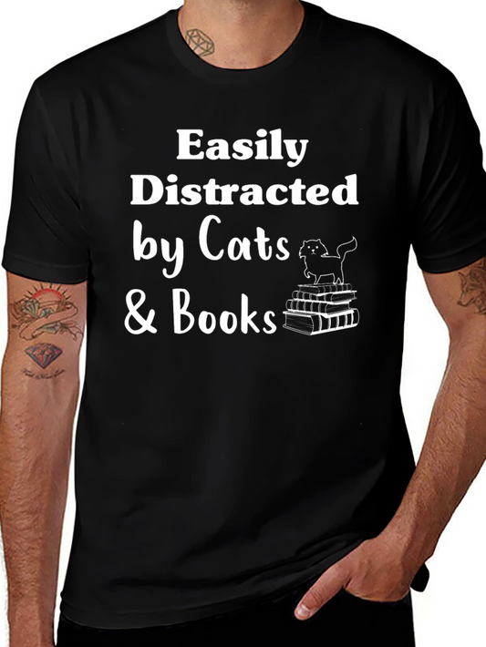 Easily Distracted by Cats & Books T-Shirt