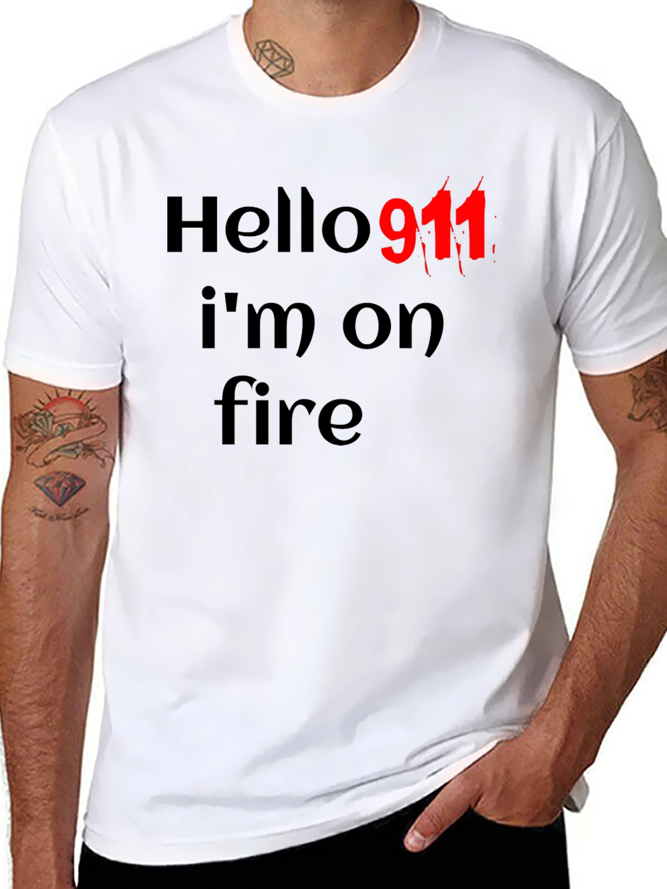 Hello 911 Im On Fire Black T-Shirt