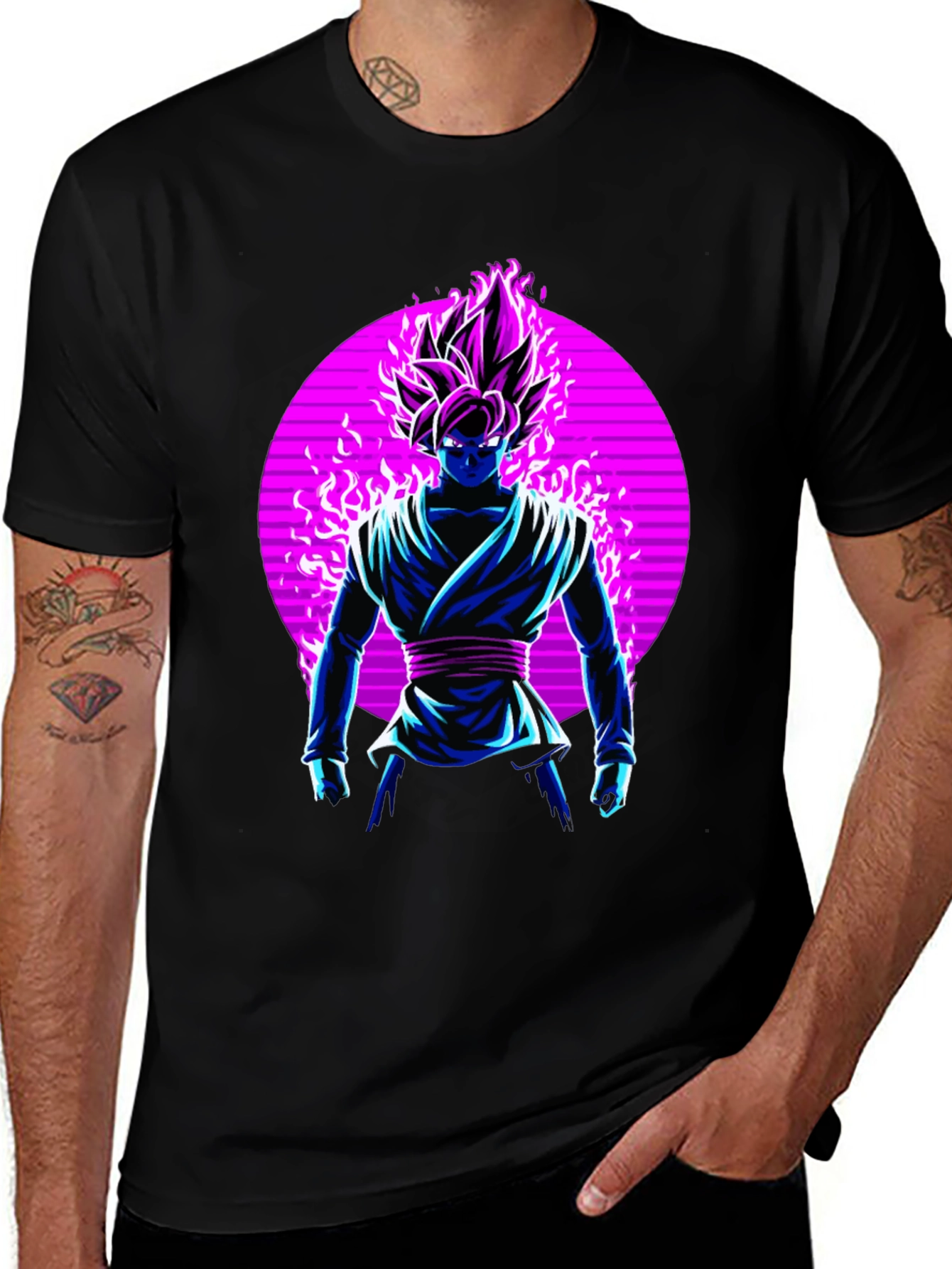 Anime Character Graphic Print Black T-Shirt