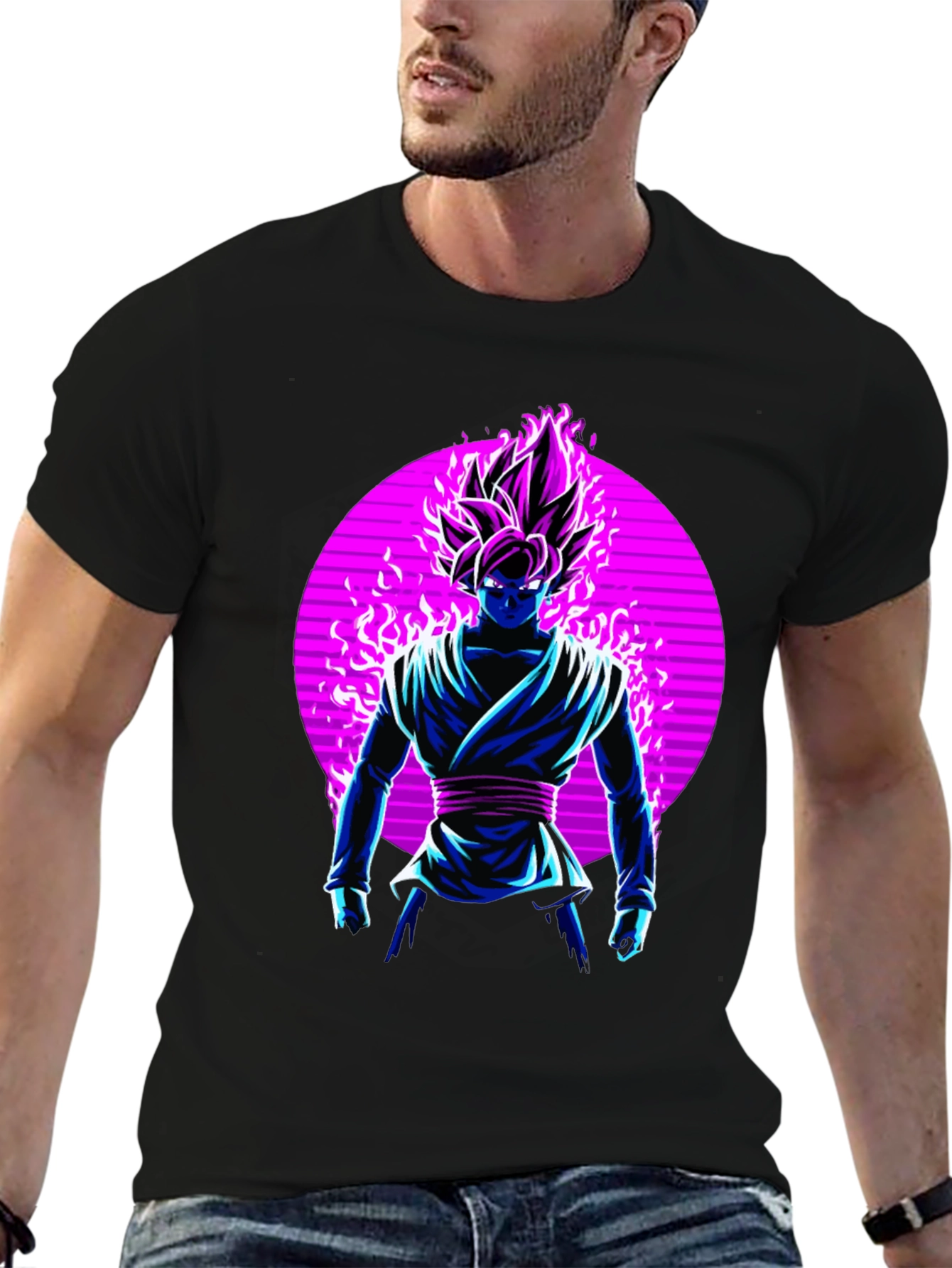 Anime Character Graphic Print Black T-Shirt