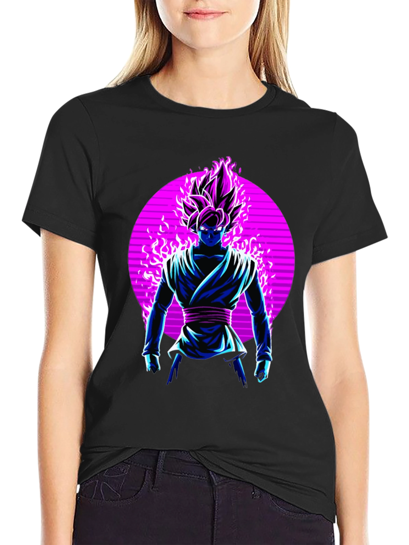 Anime Character Graphic Print Black T-Shirt