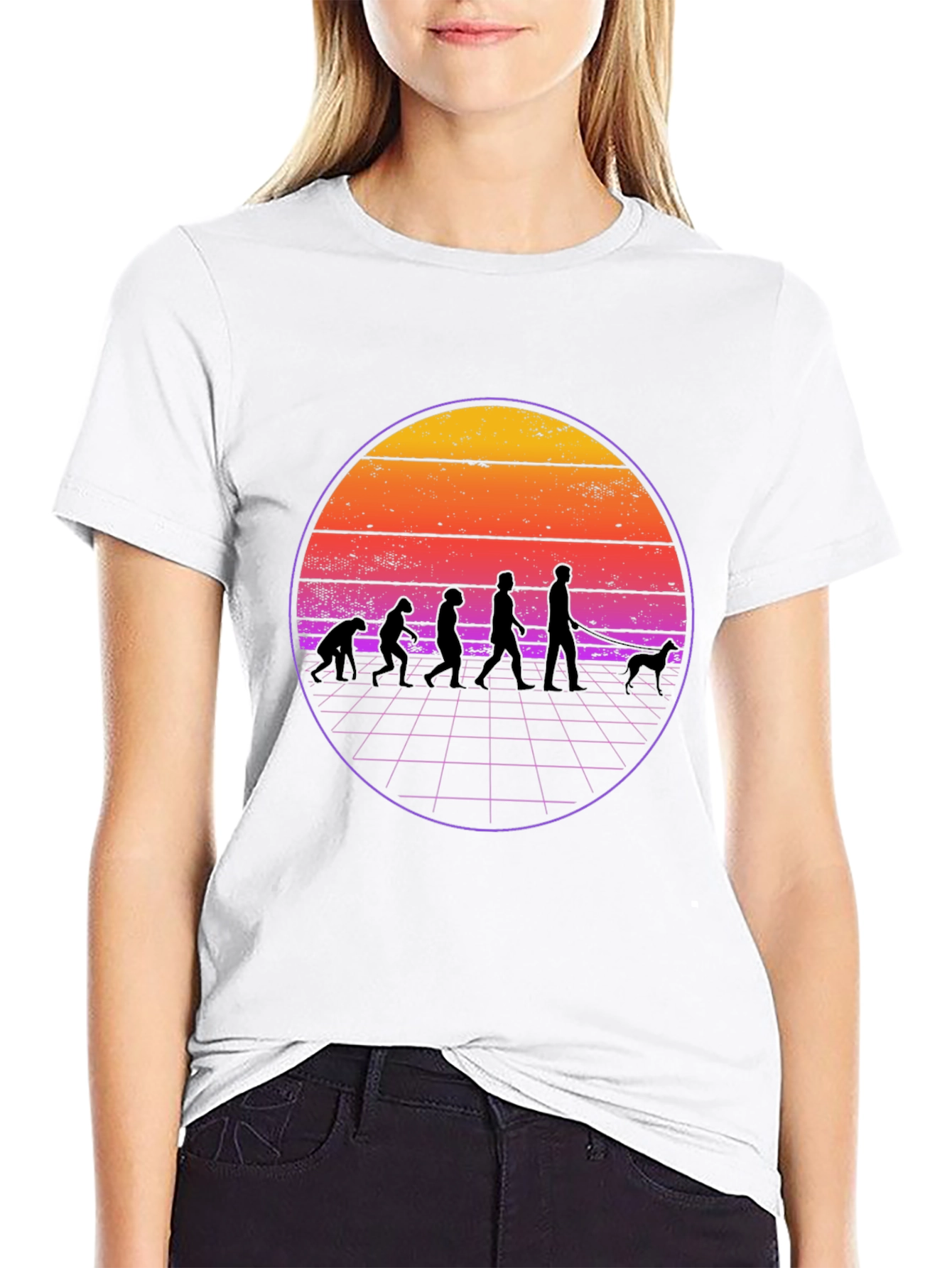 Retro Evolution Dog Walker Black T-Shirt